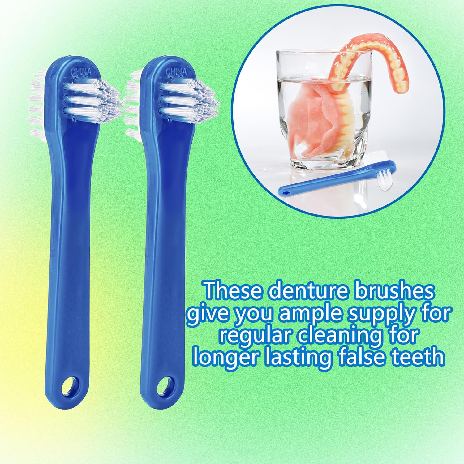 100 Pcs Denture Brush Bulk Small Hard Bristle Dual Head Individually Wrapped Brushes Blue Portable Toothbrushes for Denture Care Cleaning Dental Hospital Braces Unisex