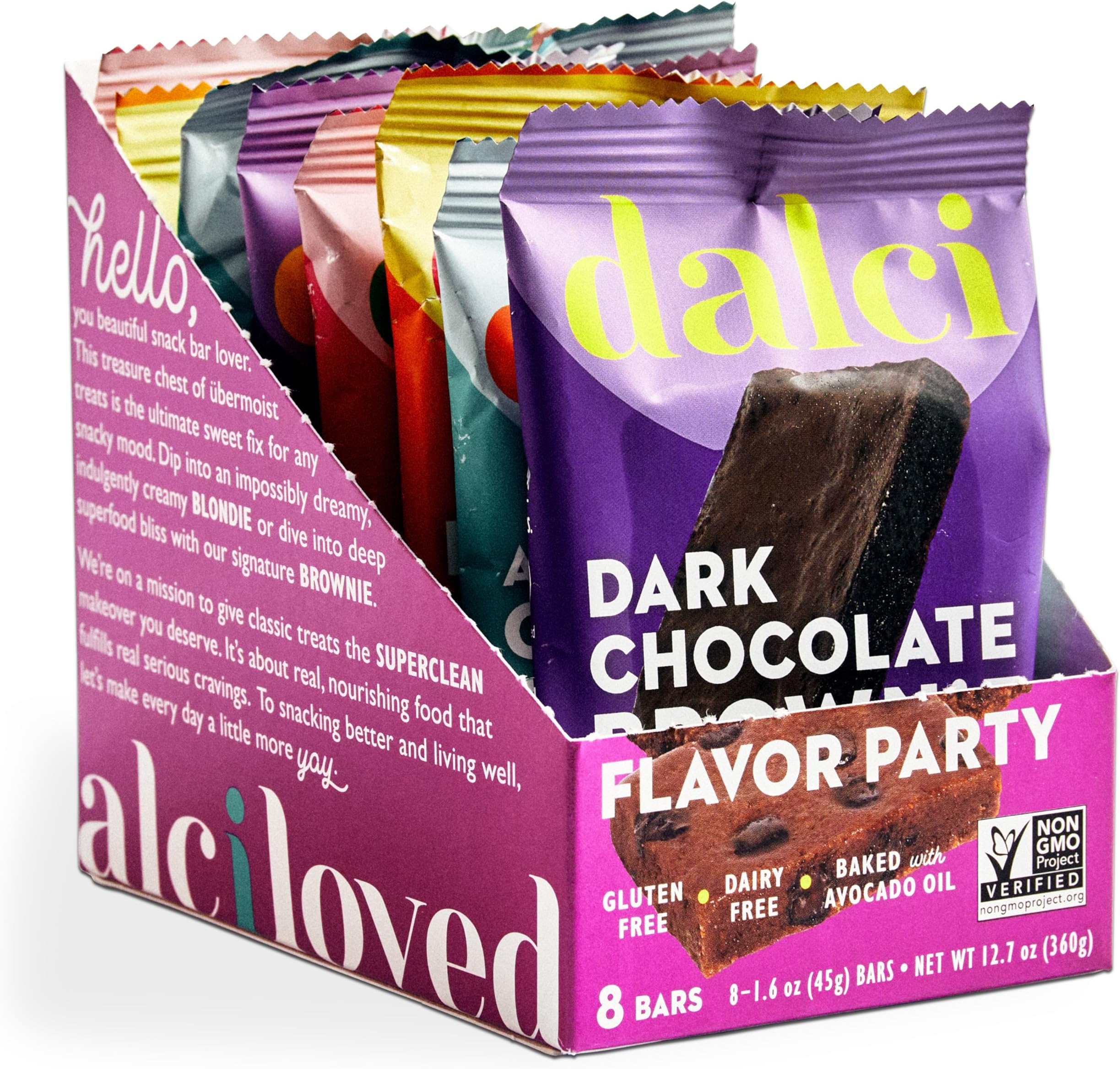 Dalci Gut Healthy Brownie & Blondie, Made with Avocado Oil, Unrefined Coconut Sugar, Gut-Friendly Snack, No Additives, Gums or Emulsifiers, 4 Flavors, 2 Packs (16 Brownies & Blondies)