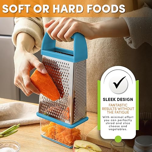 Miniatura 7 de Spring Chef Professional 10" Parmesan Cheese Grater With Container, Stainless Steel & Soft Grip Handle, 4 Sided Kitchen Cheese Shredder Handheld Box