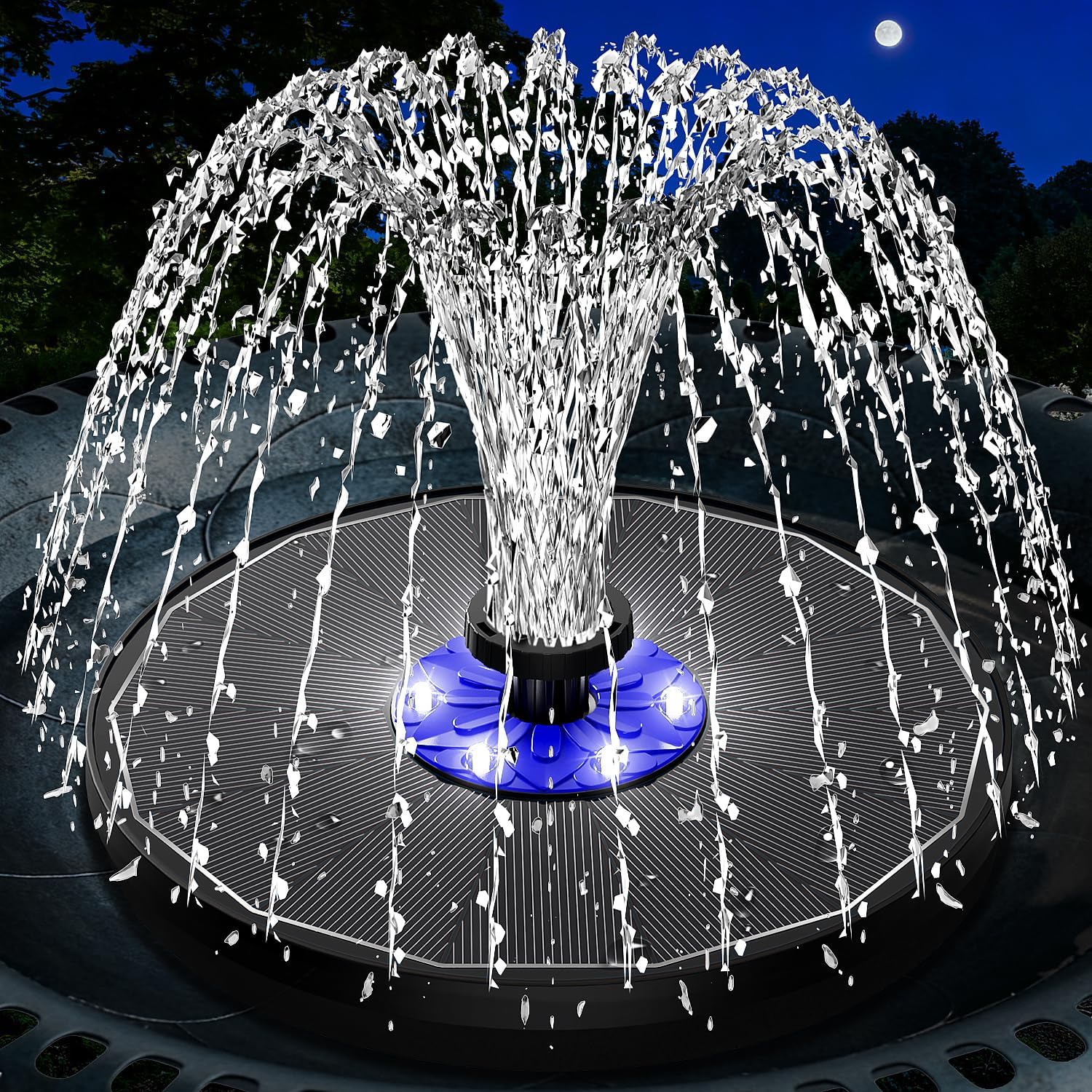 SZMP 3.5W Upgraded Glass Panel Solar Fountain with Auto White LED Night Show, Anti-Drift & Run-Dry Protection, 7 Nozzles Floating Bird Bath Fountain for Garden, Pond, Outdoor (Black)