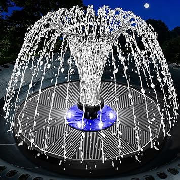 SZMP 3.5W Upgraded Glass Panel Solar Fountain with Auto White LED Night Show, Anti-Drift & Run-Dry Protection, 7 Nozzles Floating Bird Bath Fountain for Garden, Pond, Outdoor Black