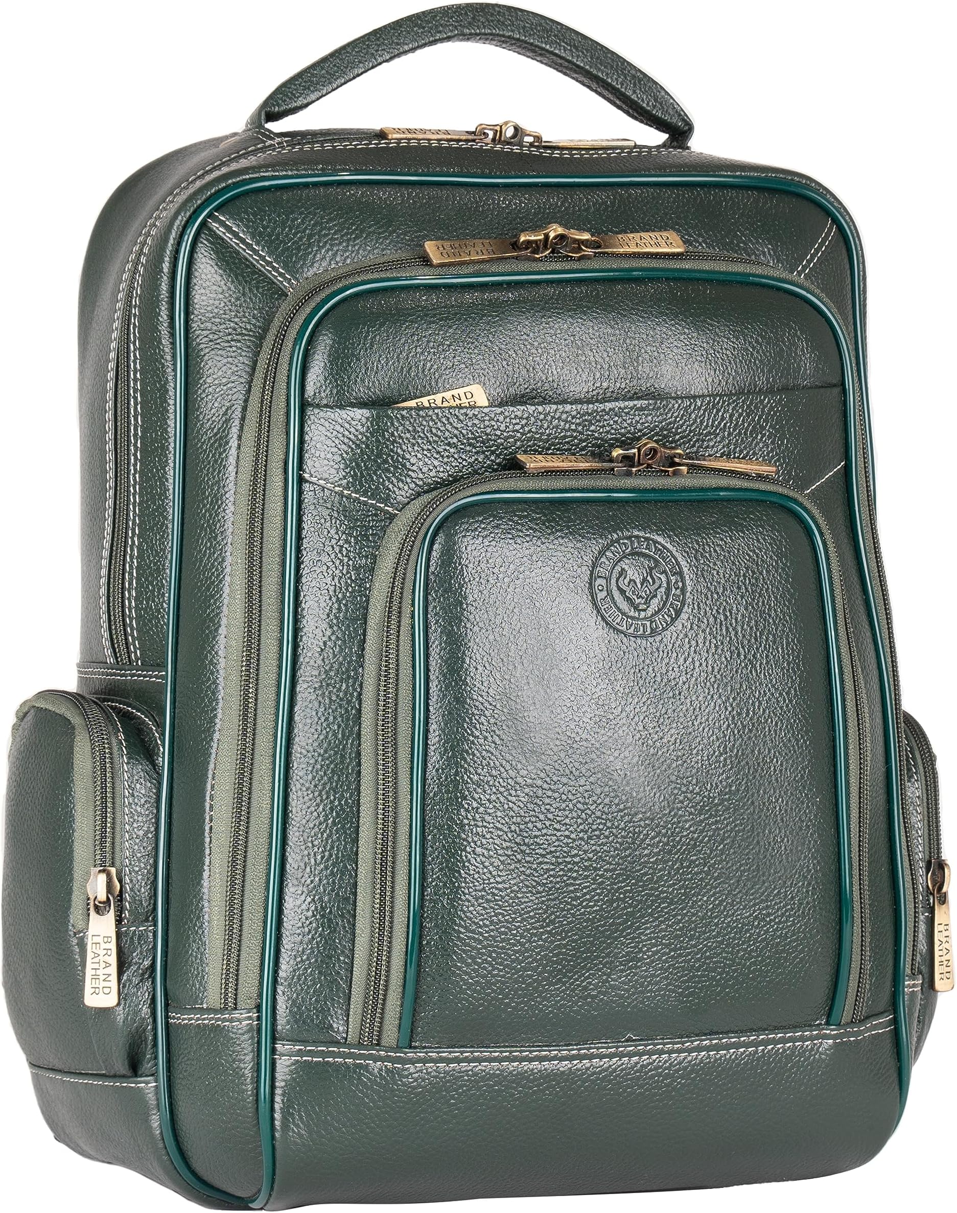 BRAND LEATHER Men's Full Grain Cow Hide Leather 17 Inch Laptop Backpack Large Capacity Weekender Overnight Camping Travel Rucksack