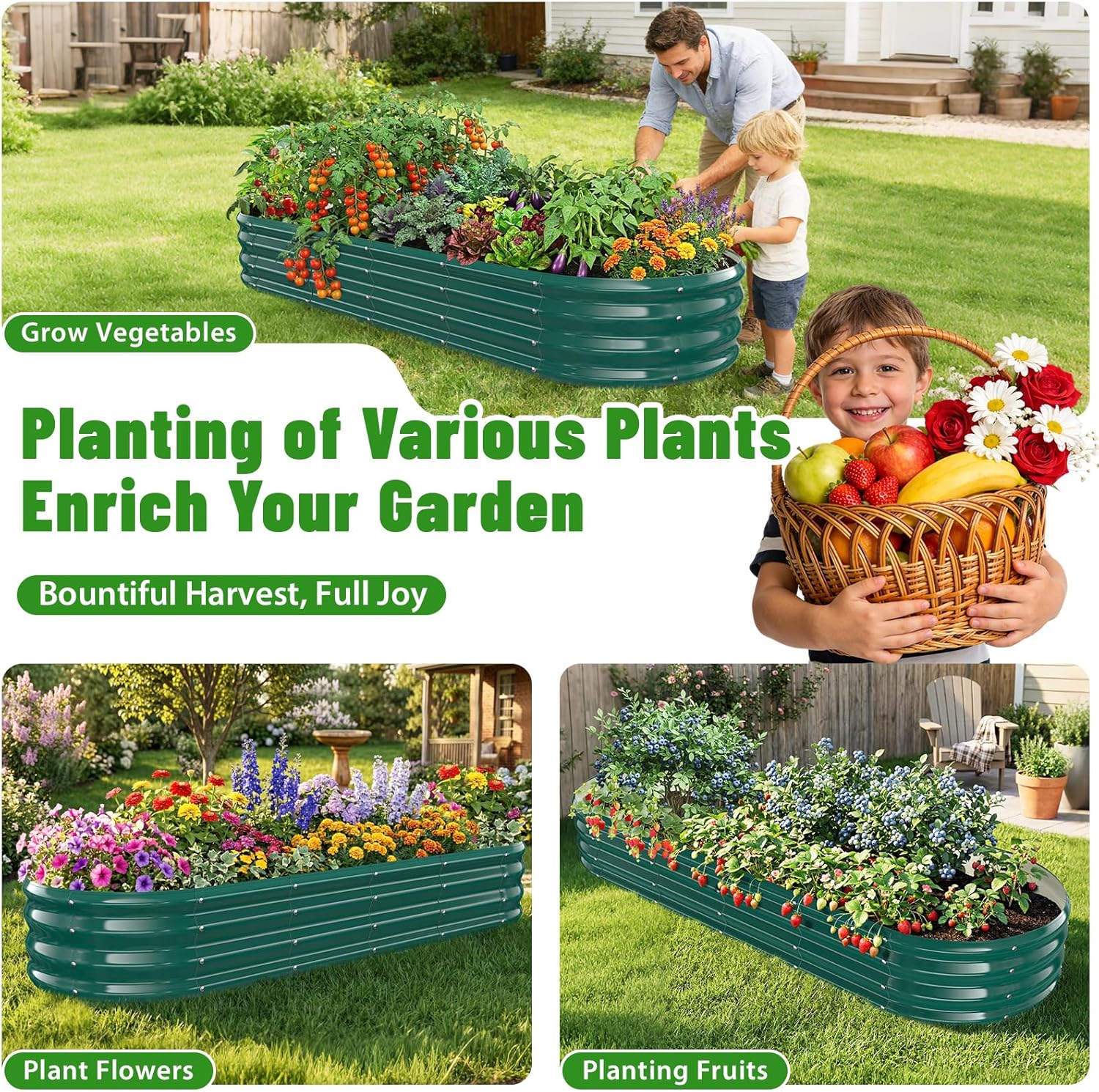 Oval Raised Garden Bed, 6 x 2 x 1FT, Galvanized Steel Planter Box with Wave-Shaped Metal Panels Painted for Outdoor Flower,Tree,Herb & Vegetable Garden (Green, 72X24X12 inches)