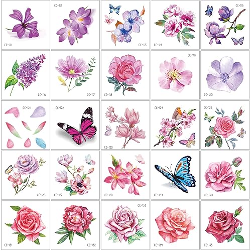 Miniatura 3 de Konsait 50 hojas de tatuajes temporales de flores para mujeres, adolescentes y niñas, pequeño tatuaje temporal para adultos, impermeable, calcomanía