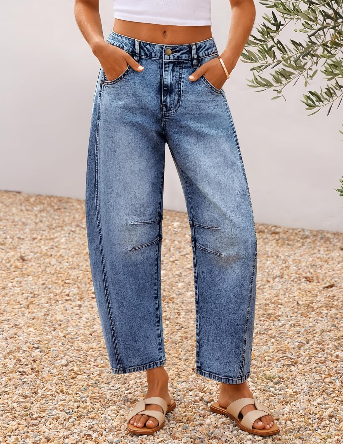 ZISICA Womens Barrel Jeans for Women Trendy 2026 High Waisted Wide Leg Stretchy Baggy Ankle Denim Pants with Pockets