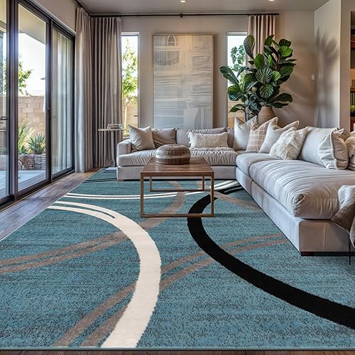 Miniatura 233 de Rugshop - Alfombra moderna con diseño de círculos ondulados Marrón