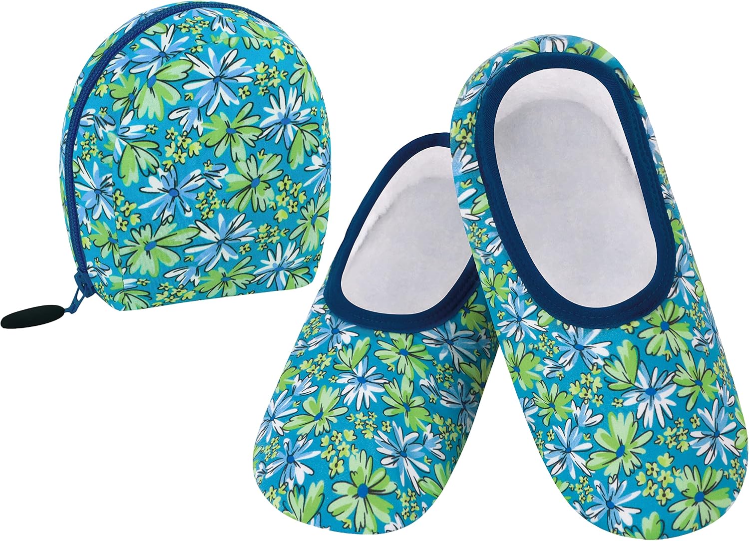 Snoozies Skinnies Packable and Foldable Travel Slippers for Women with Zipper Pouch, Soft Sherpa-Lined Slipper Socks Non-Skid