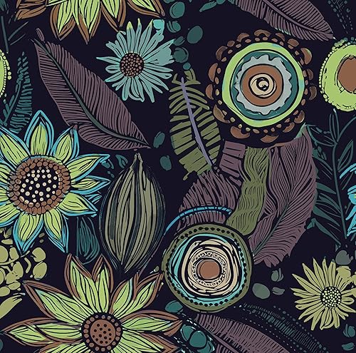 Vista 12 de Papel tapiz bohemio para despegar y pegar, papel adhesivo floral vintage de 17.5 x 118 pulgadas, papel de pared de flores botánicas retro