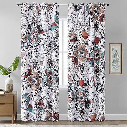 Miniatura 77 de Estelar Textiler Cortinas bohemias para oscurecer la habitación con hojas de arce de 84 pulgadas de largo, juego de 2 paneles para sala de estar,