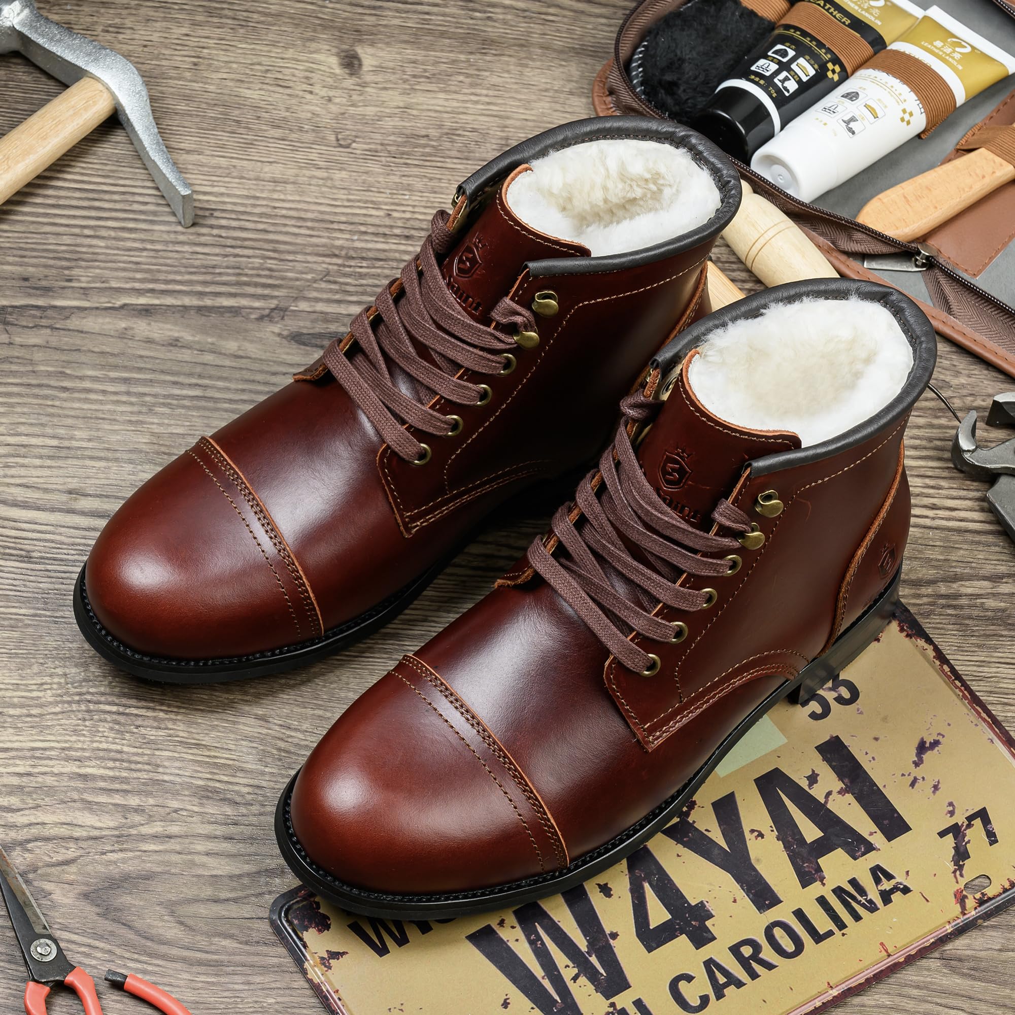 Botas Clásicas Para Hombre Hechas a Mano Con Puntera Blanda,Impermeable-Piel/Lana de Austria Invierno