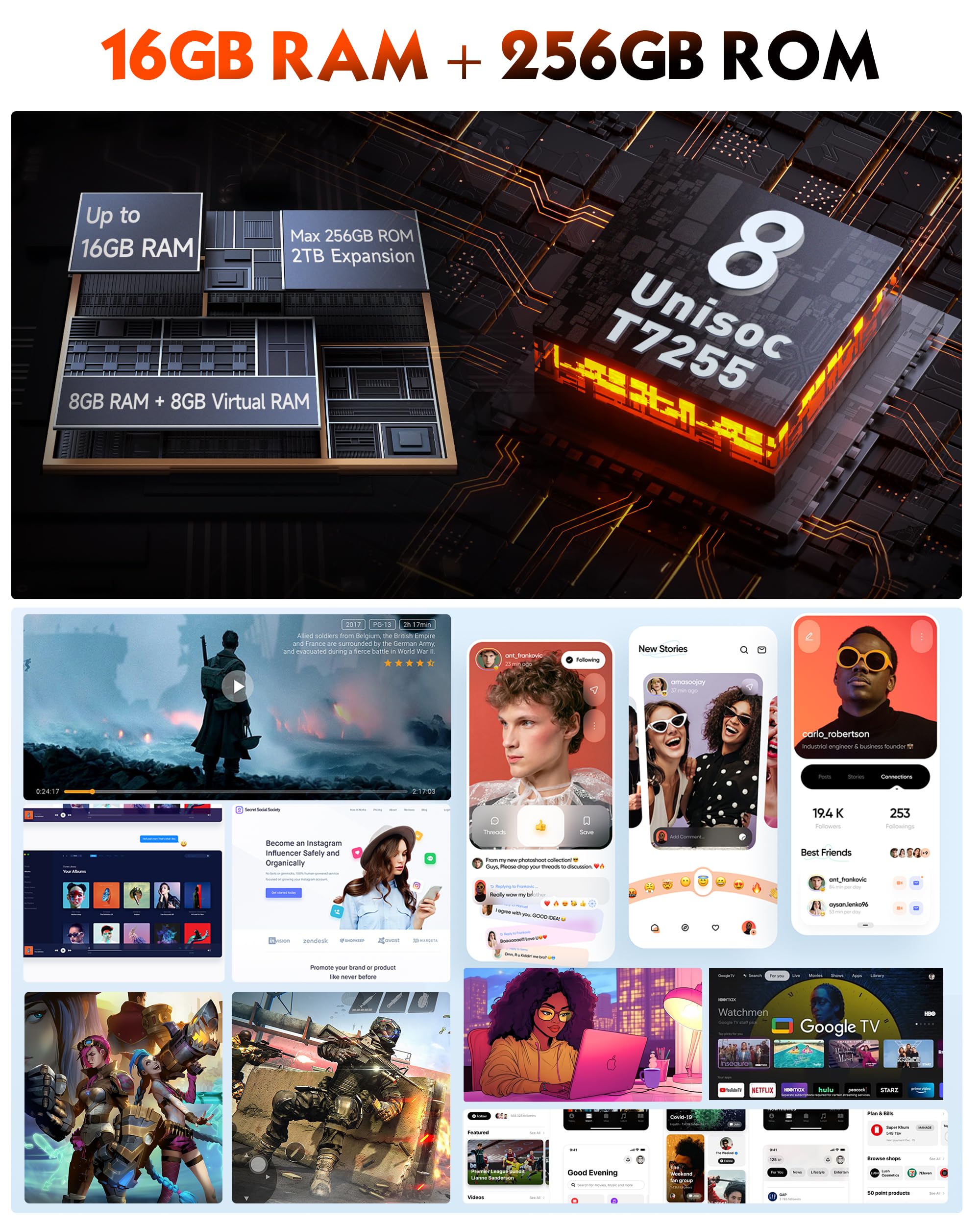 Ulefone RugKing Android 15 Rugged Smartphone, 9600mAh Battery, 126dB Loudest Speaker, 16GB+256GB 50MP Rear Camera 5.99" Tough Phone, Built-in 126 Lumens Glare Flashlight, NFC/Dual SIM/Widevine L1