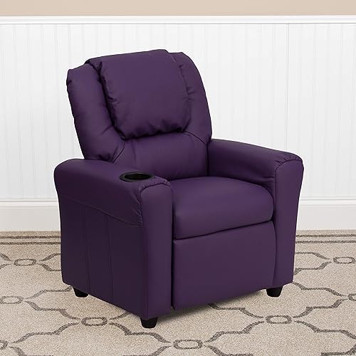 Miniatura 105 de EMMA + OLIVER Sillón reclinable infantil LeatherSoft marrón con portavasos y reposacabezas Piel suave de color café.,Vinilo beige.,negro, cuero,