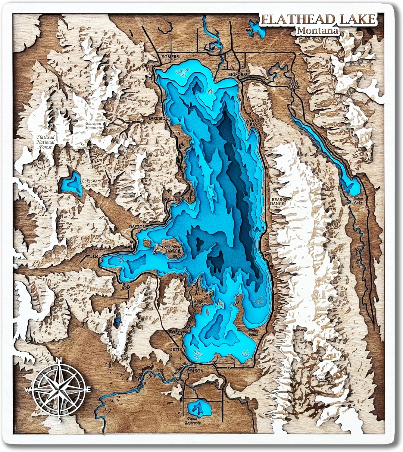 Custom 3D Wood Wall Art – Personalized Lake Design, Lake House Decor, Wooden Gift, Unique Topographic Art