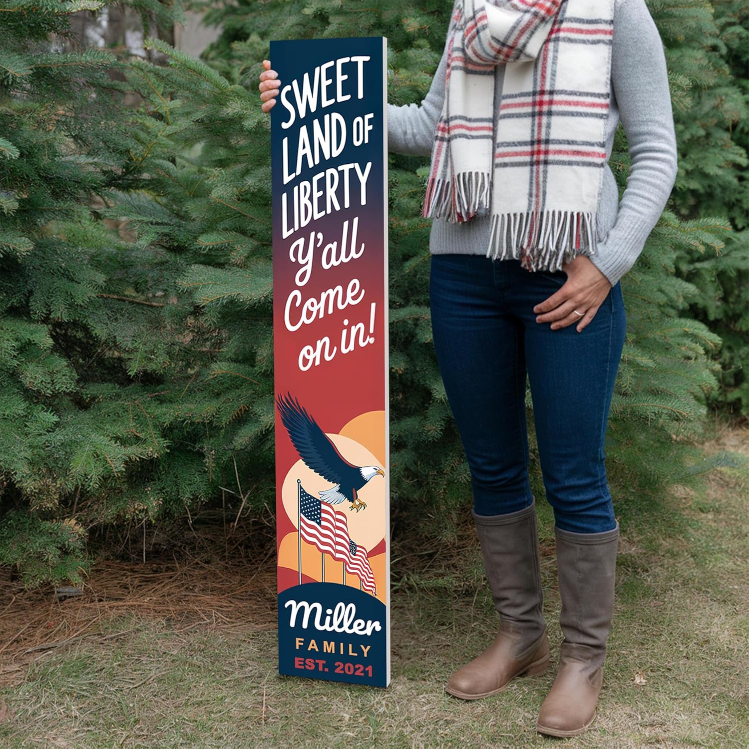 Personalized 4th of July Welcome Porch Sign, Custom Independence Day Welcome Sign for Front Door, Welcome Home Decorations for Outdoors, 48x8" PVC Sign (Design 6)