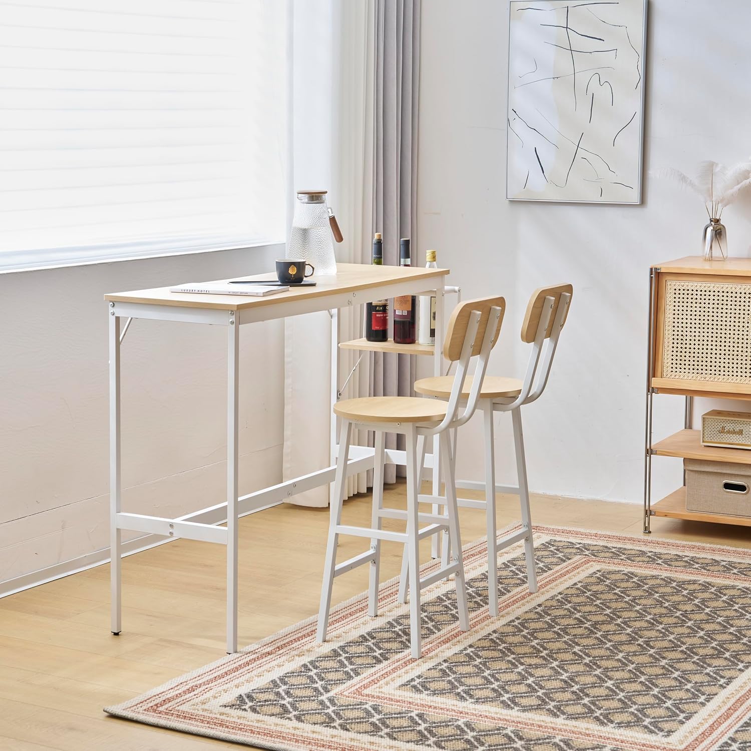 ナチュラル】カウンターテーブルスツール 3点セットハイテ