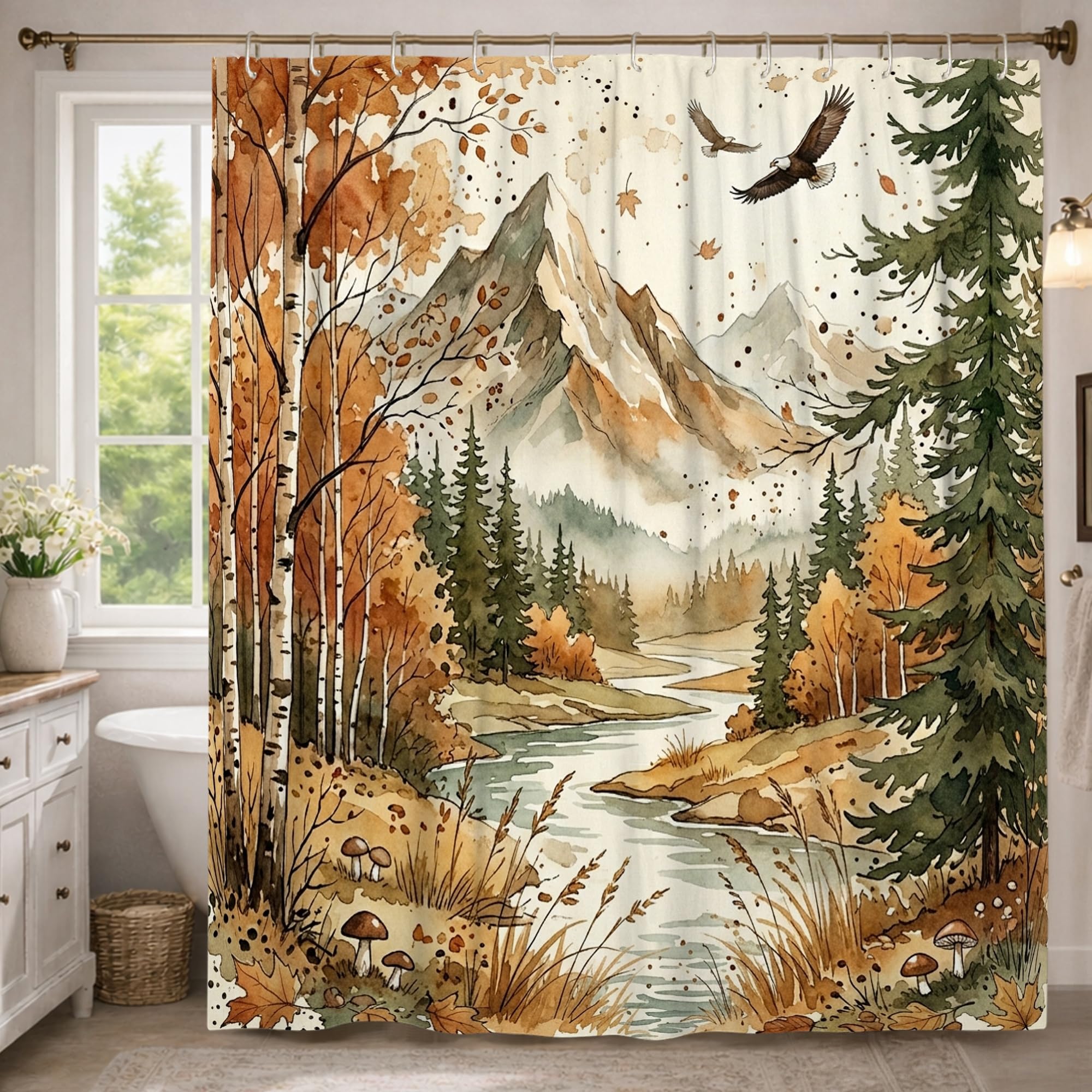 Rideaux de douche maison et salle de bain imperméables motif rivière rustique 183x243