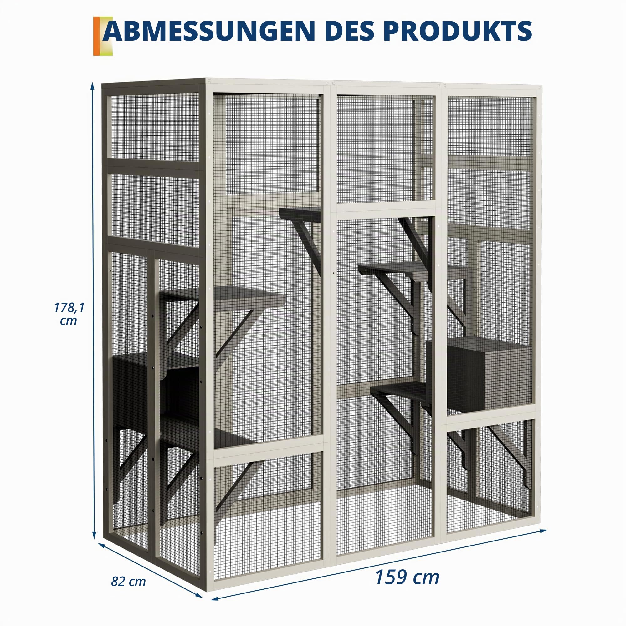 Catio Outdoor Katzengehege, Groß Katzenhaus mit Wasserdichtes Dach, 5 Plattformen & 2 Ruhebox, Outdoor Katzenkäfig Bietet Platz für bis zu 6 Katzen, Kleine Häuser für Garten, Balkon 160 x 82 x 178 cm