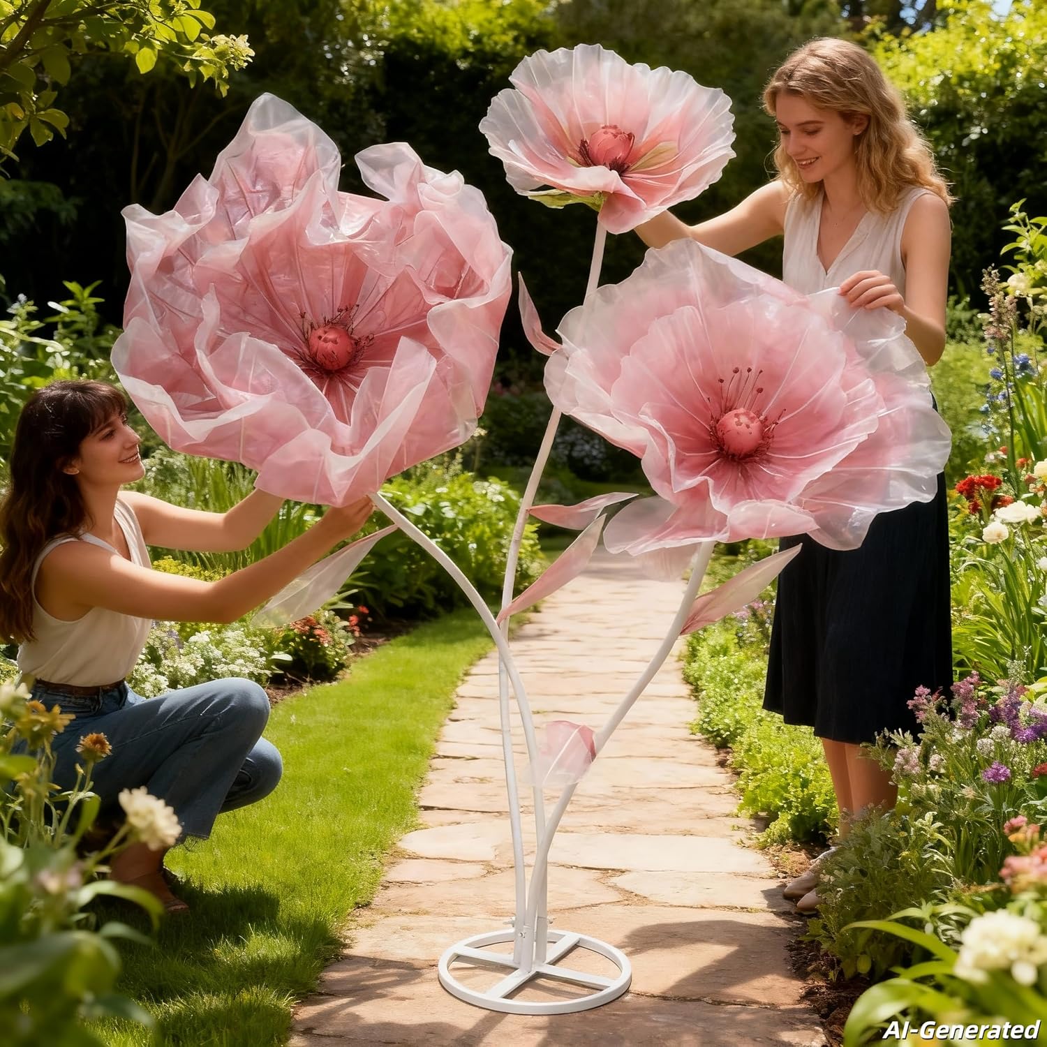 Giant Artificial Flower Decoration, Oversized Faux Bloom Stand for Events, Weddings, Parties, Home Decor & Photography Backdrops (red)