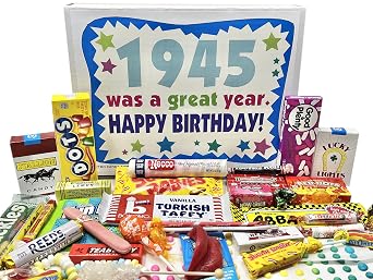 RETRO CANDY YUM  1945 81st Birthday Gift Box of Nostalgic Candy from Childhood for 81 Year Old Woman or Man Born 1945