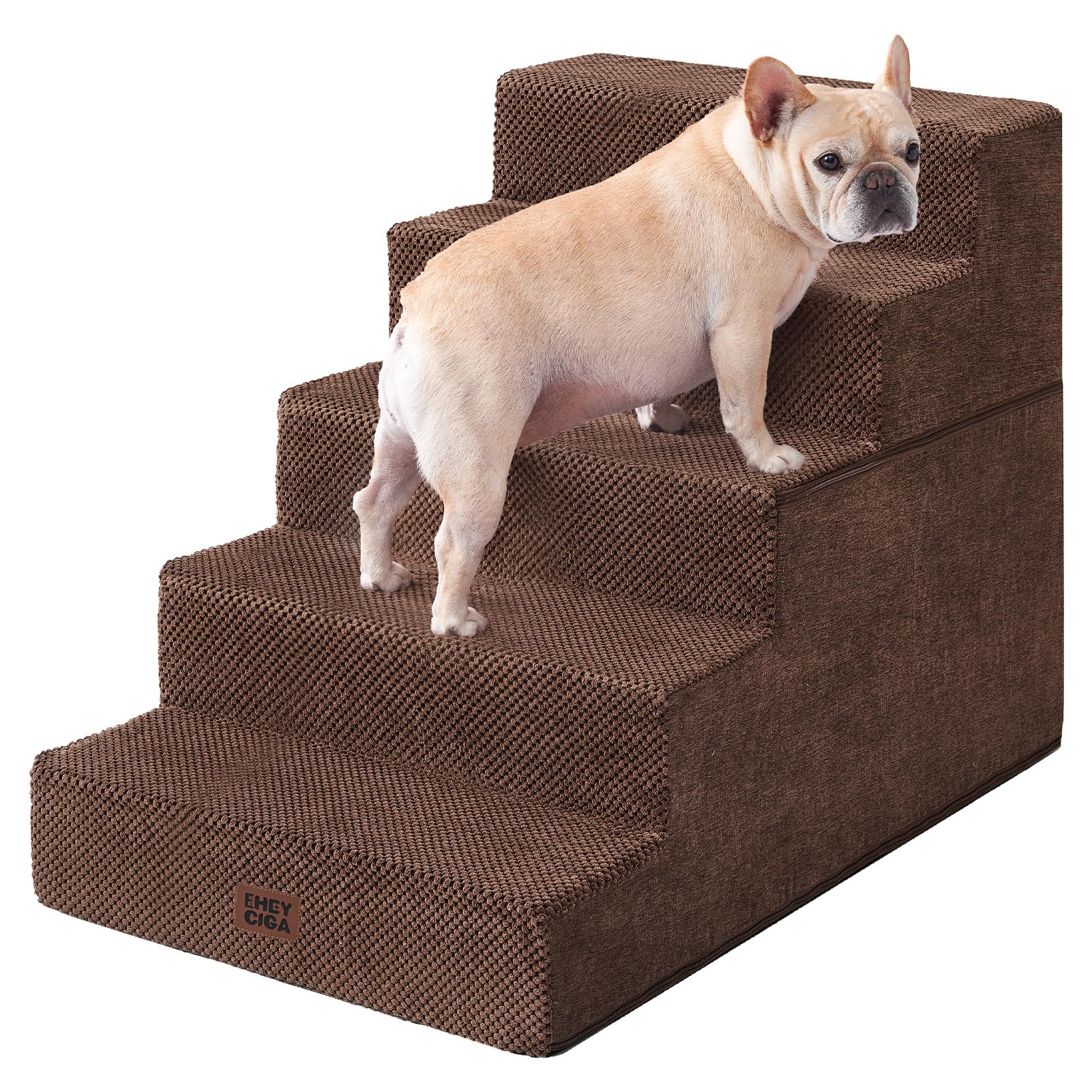 EHEYCIGA Dog Stairs for High Bed 25" H, Extra Wide Dog 5-Step, Brown | Pet Steps for Small Dogs and Cats for Bed, Non-Slip Balanced Pet Ramp Indoor