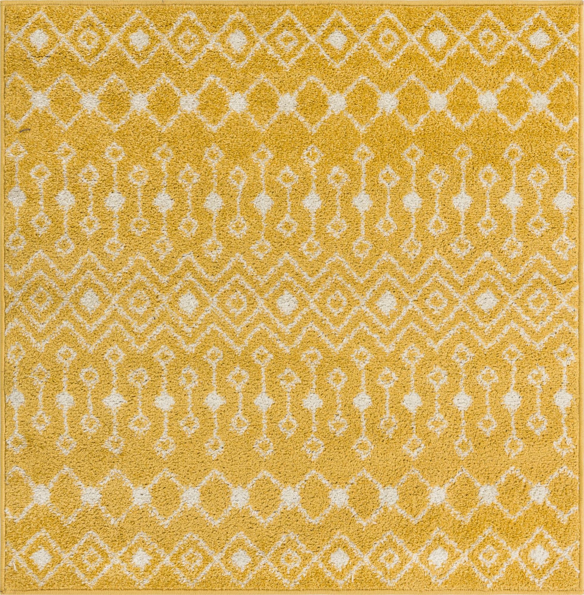 Rugs.com Moroccan Trellis Collection Rug – 4 Ft Square Yellow Medium Rug Perfect for Living Rooms, Kitchens, Entryways