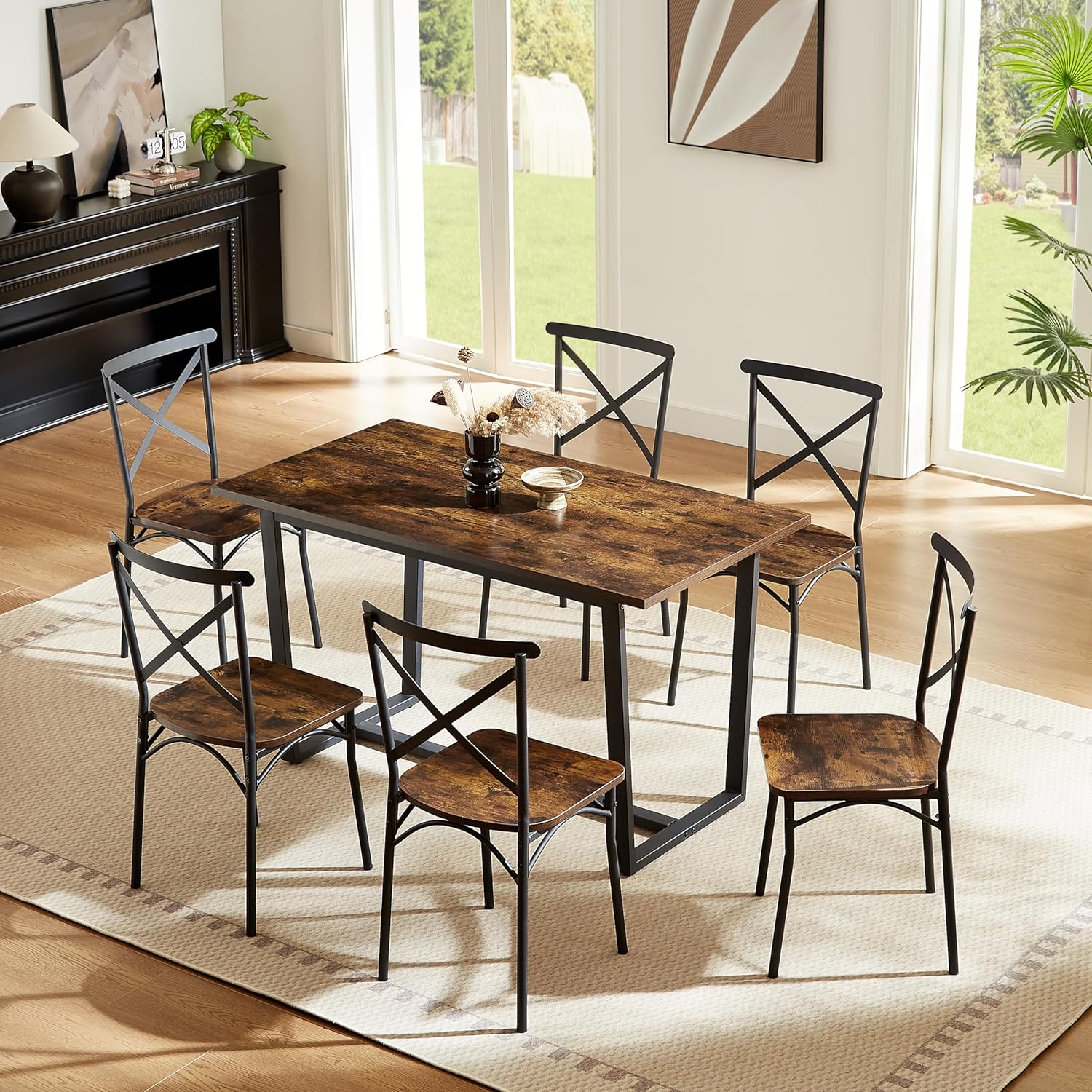 Amazon.com - LUMISOL 7 Piece Dining Table Set, Industrial Kitchen Table ...