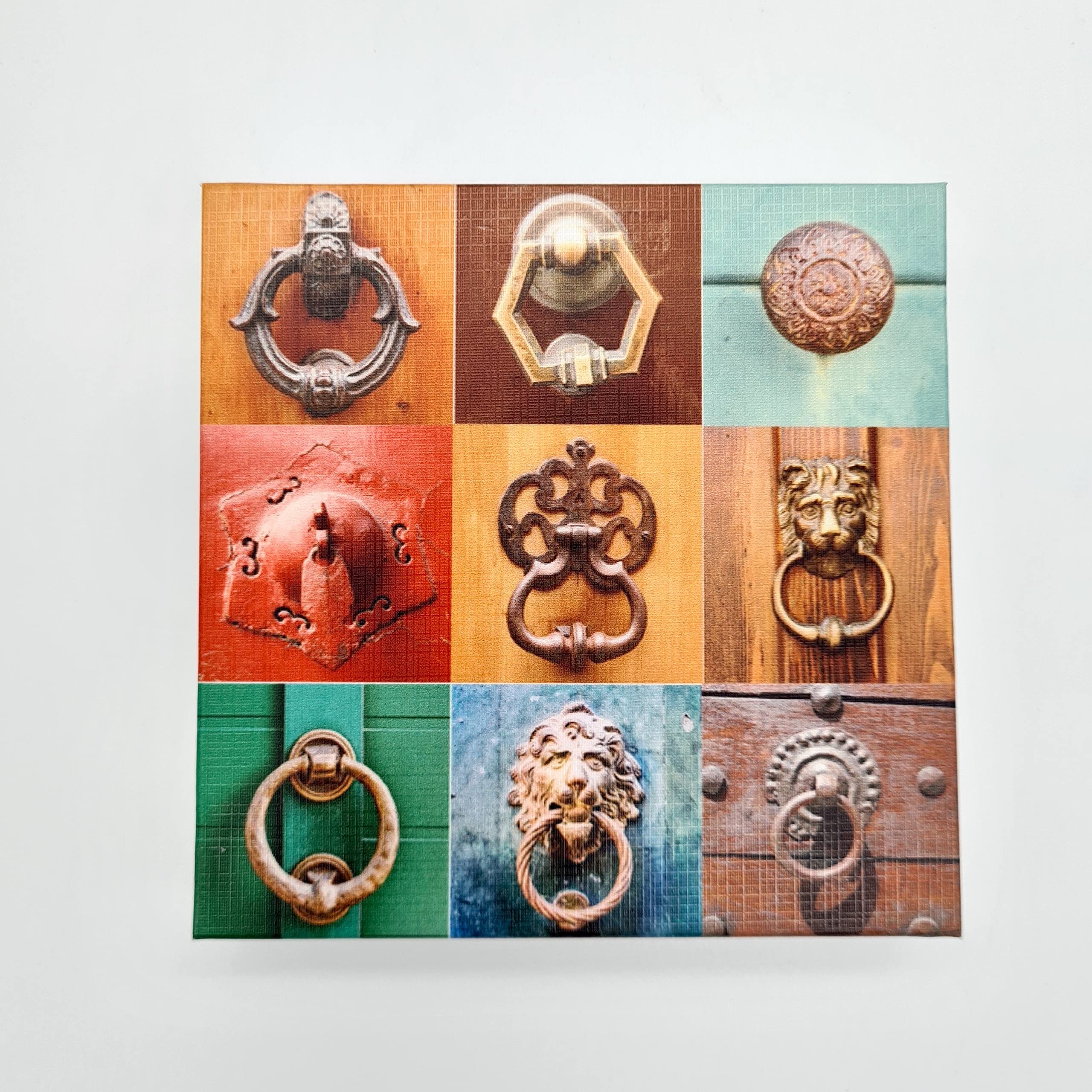 Studio Manhattan Art+Design Art Block 5x5 inches Antique Doors Collage Abstract Art Modern Framed Ink Canvas Wall Art for Bedroom Living Room Home Office Wall Decor Picture Artwork Ready to Hang