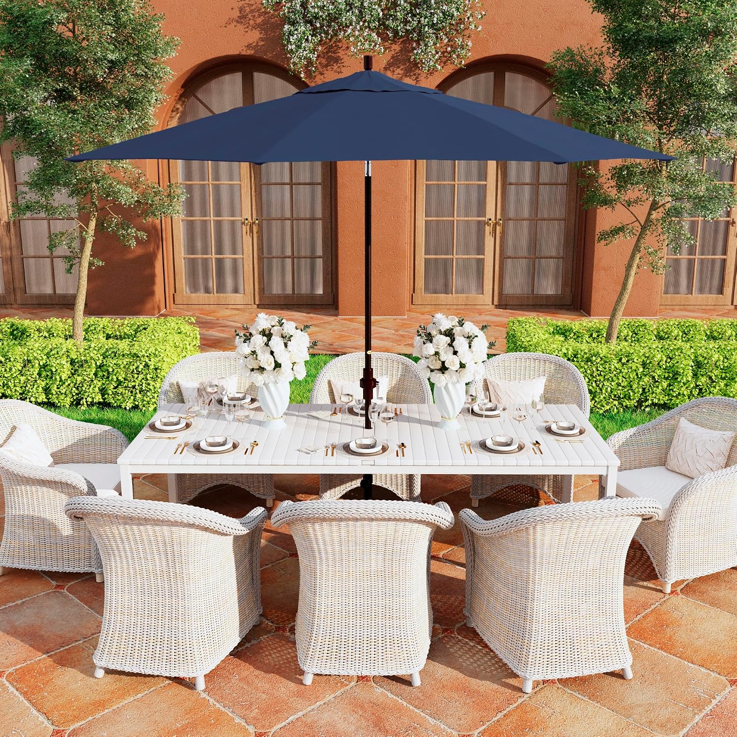 California Umbrella 11Ft Premium Patio Umbrella, Hand-Crank, Tilt-Collar, Bronze Frame, Solution Dyed Navy Fabric