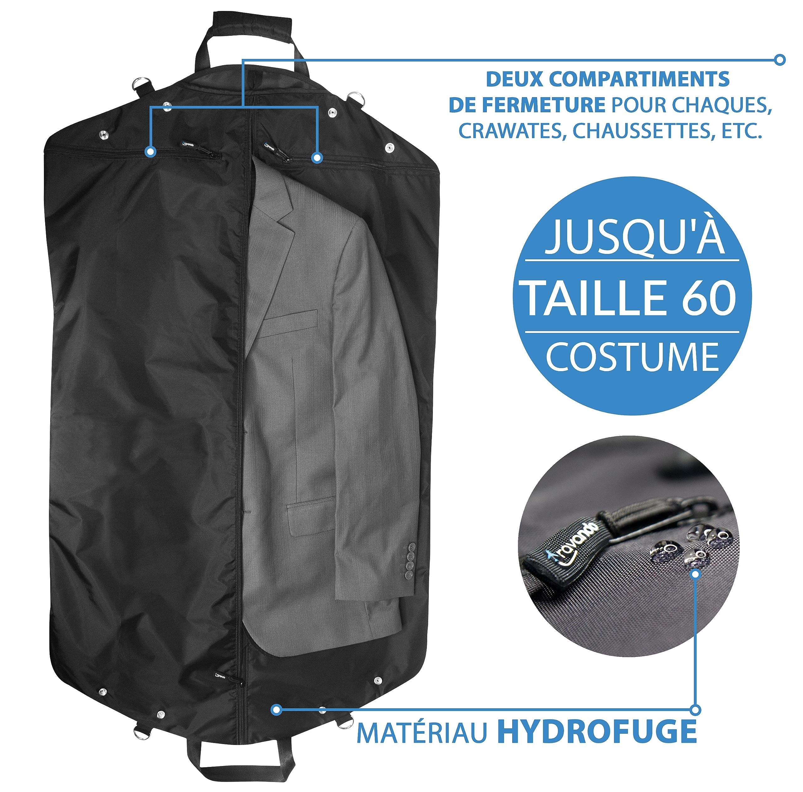 Travando Housse de Voyage pour Transport de Vêtements et Ordinateur 15" - Sac Protection en Bandoulière Pliable Costumes, Chemises, Pantalons, Cintres, Cravates, Bagage Pratique pour Hommes Femmes