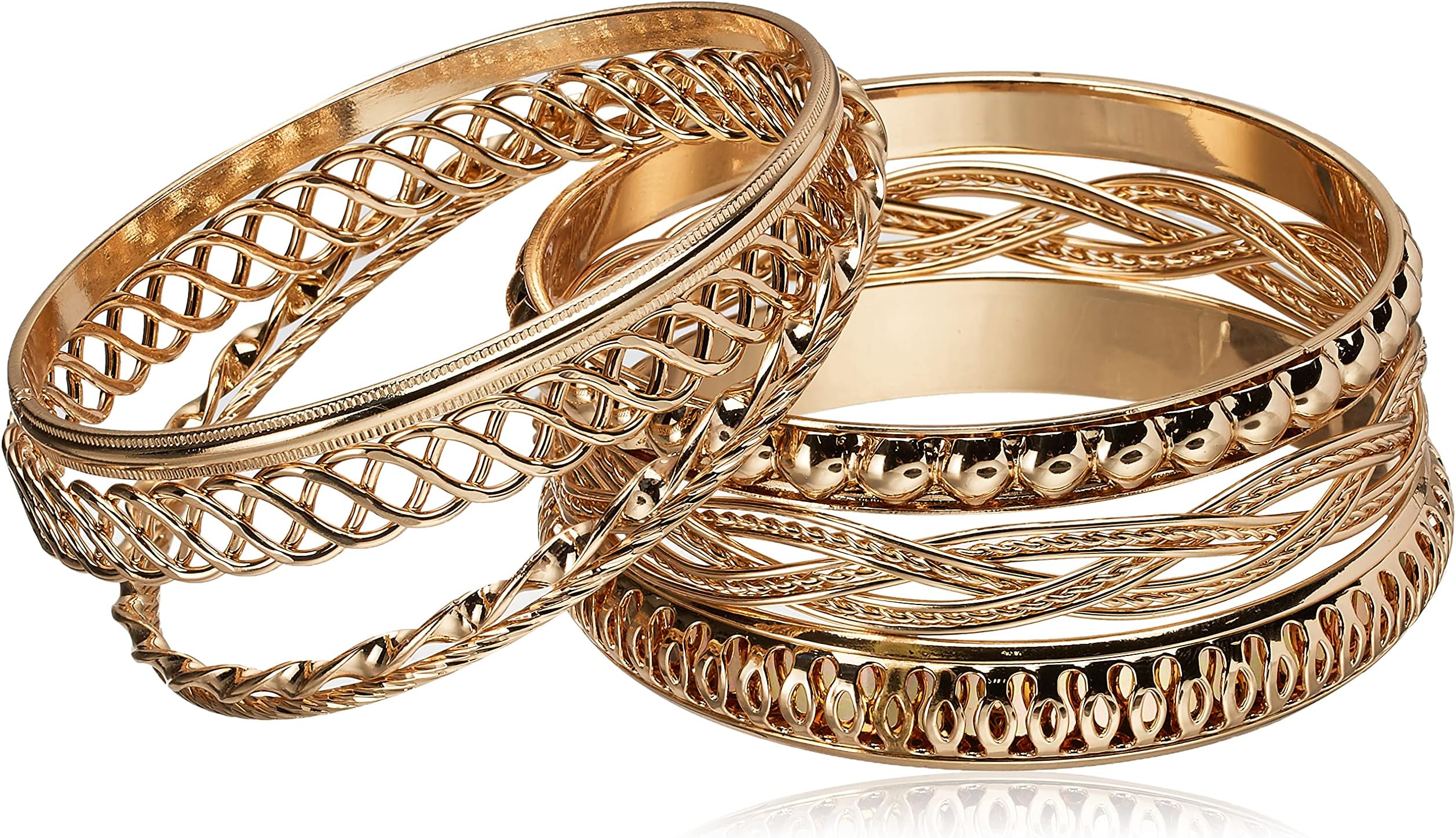 "Basic" Gold 7 Piece Mixed Bangle Bracelet