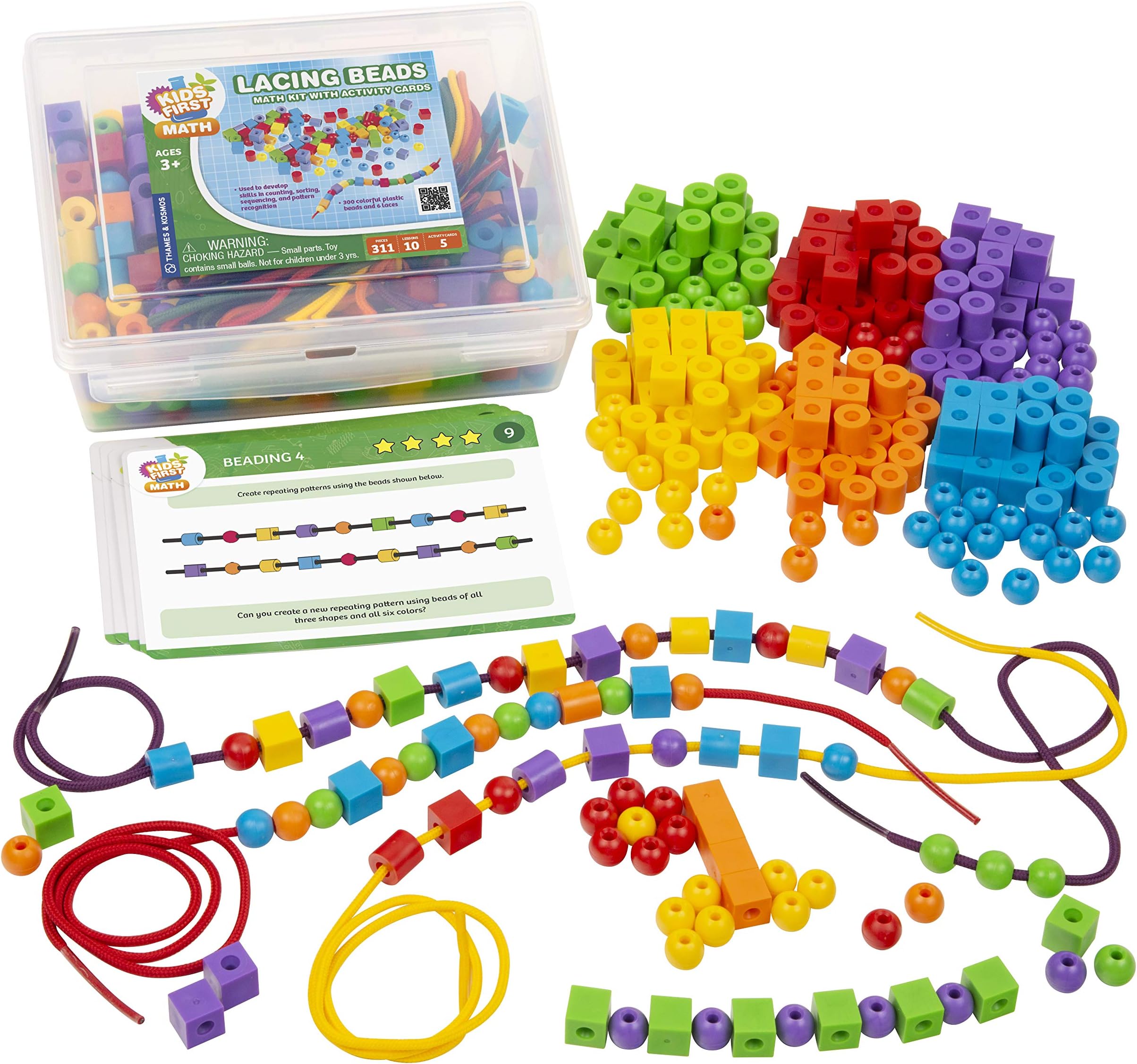 Kids First Math: Lacing Beads Math Kit w/Activity Cards | Develop Skills in Counting, Sorting, Sequencing, Pattern Recognition | Visual Hands-on Math for at-Home or Classroom Learning, Ages 3+