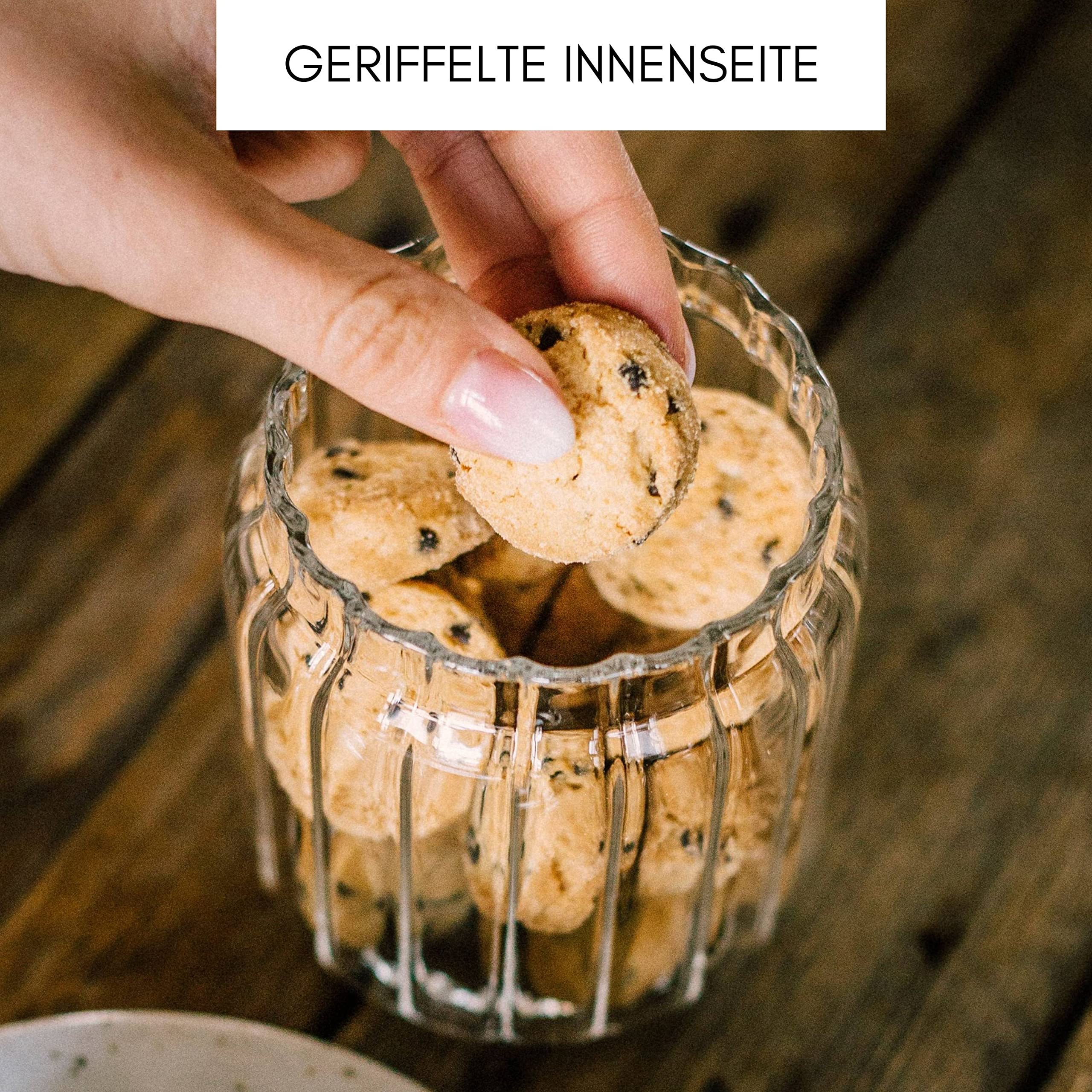 Econovo® Tarros de almacenamiento con tapa y patrón (500 ml, 4 piezas), apilables y herméticos, tarros de almacenamiento con tapa de madera, juego de recipientes de cristal, para alimentos