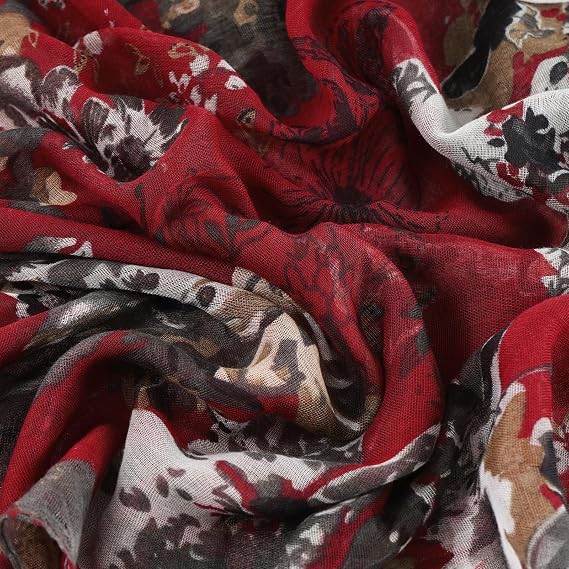 GERINLY Lightweight Scarves Fashion Flowers Print Women Cotton Wrap Scarf Head Shawl Summer Gift
