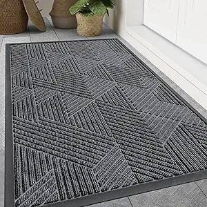 Smiry Front Door Mat Outside Entrance, Heavy Duty Sturdy Natural Rubber Doormat, Trap Dirt and Moisture, Easy Clean Low Profile Welcome Floor Mats for Indoor Outdoor Entry, 47x32 Inch, Silver Grey