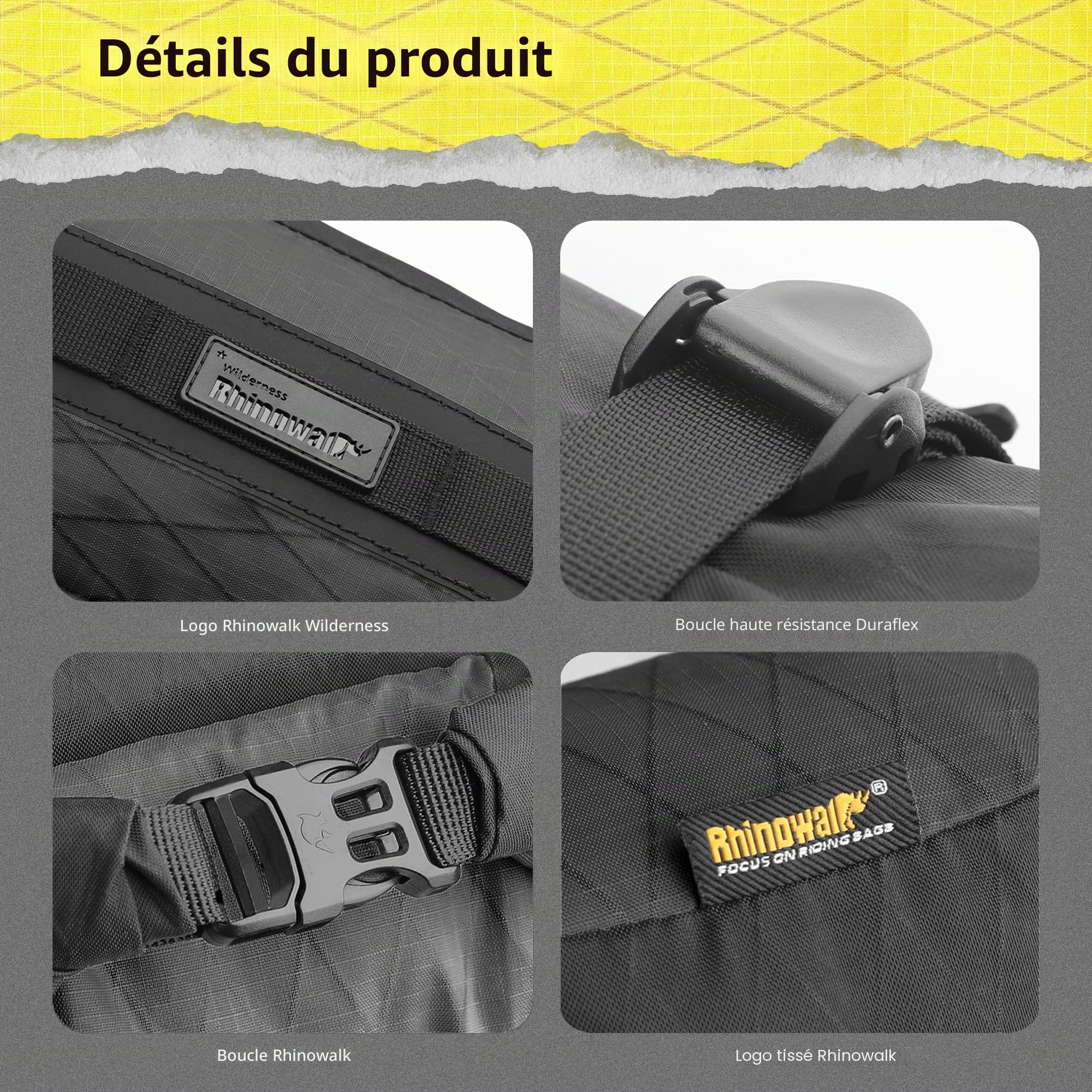 Rhinowalk Sacoche de vélo imperméable pour porte-bagages 6,5 L Sacoche avant de vélo pour porte-bagages avant Sacoche pour fourche de vélo