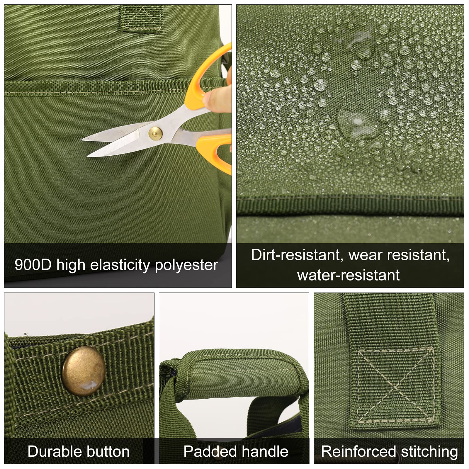 Housolution Borsa Portaoggetti da Giardino con Tracolla Regolabile, Borsa per Attrezzi da Giardinaggio con Manico in Poliestere 900D Multi-Tasca Porta Utensili Grande Capacità per Giardiniere, Verde