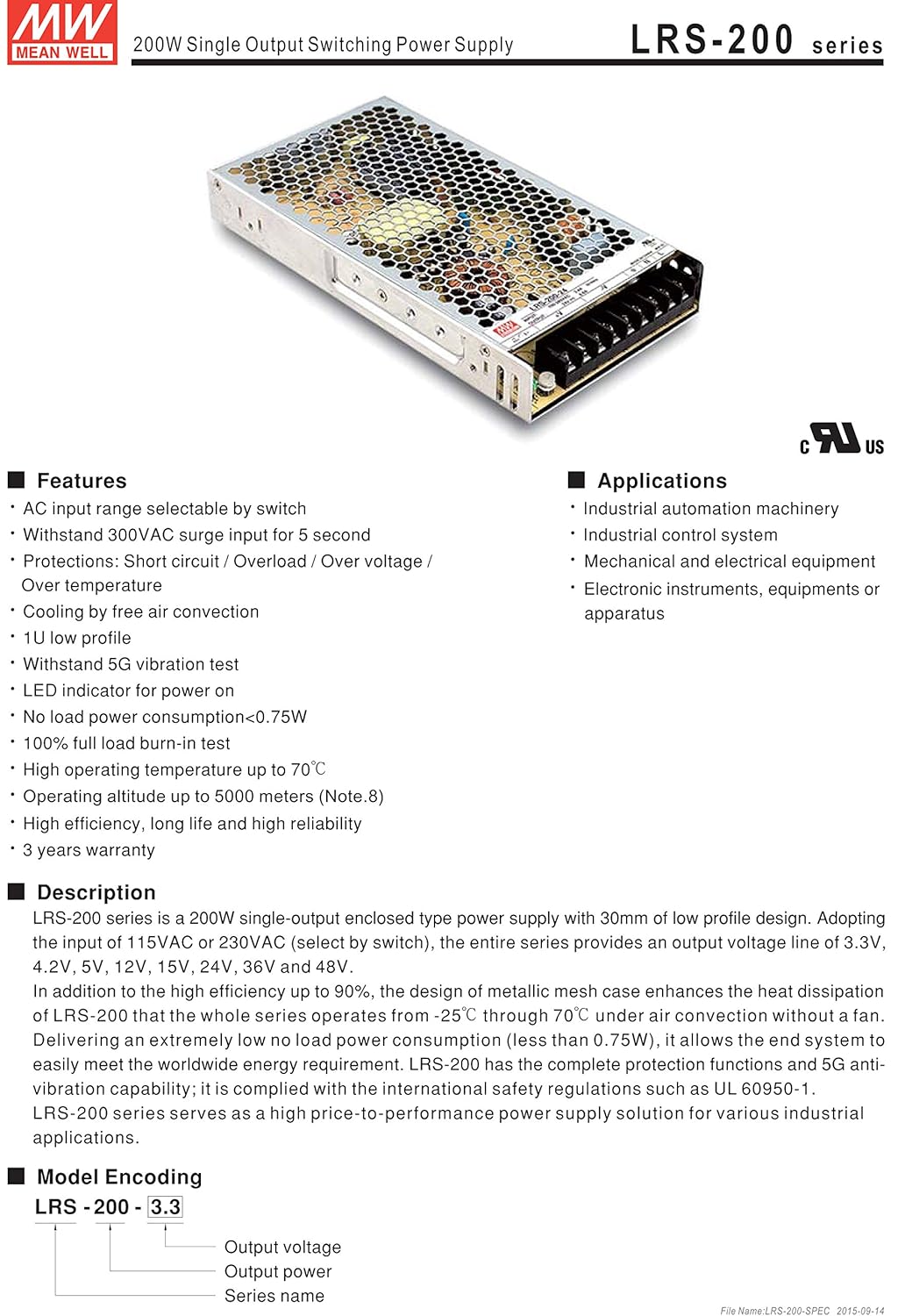 Single Output Switchable Power Supply, 211W 48V 4400mA