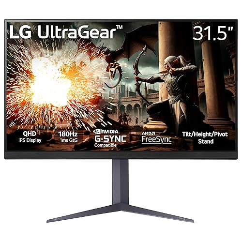 LG 32" Ultragear QHD (2560x1440) Gaming Monitor, 180Hz, 1ms, IPS, DisplayHDR 400, NVIDIA G-SYNC Compatible, AMD FreeSync, VESA Adaptive Sync, HDR10, Tilt/Height/Pivot Stand, HDMI, DisplayPort, Black - 32 inch