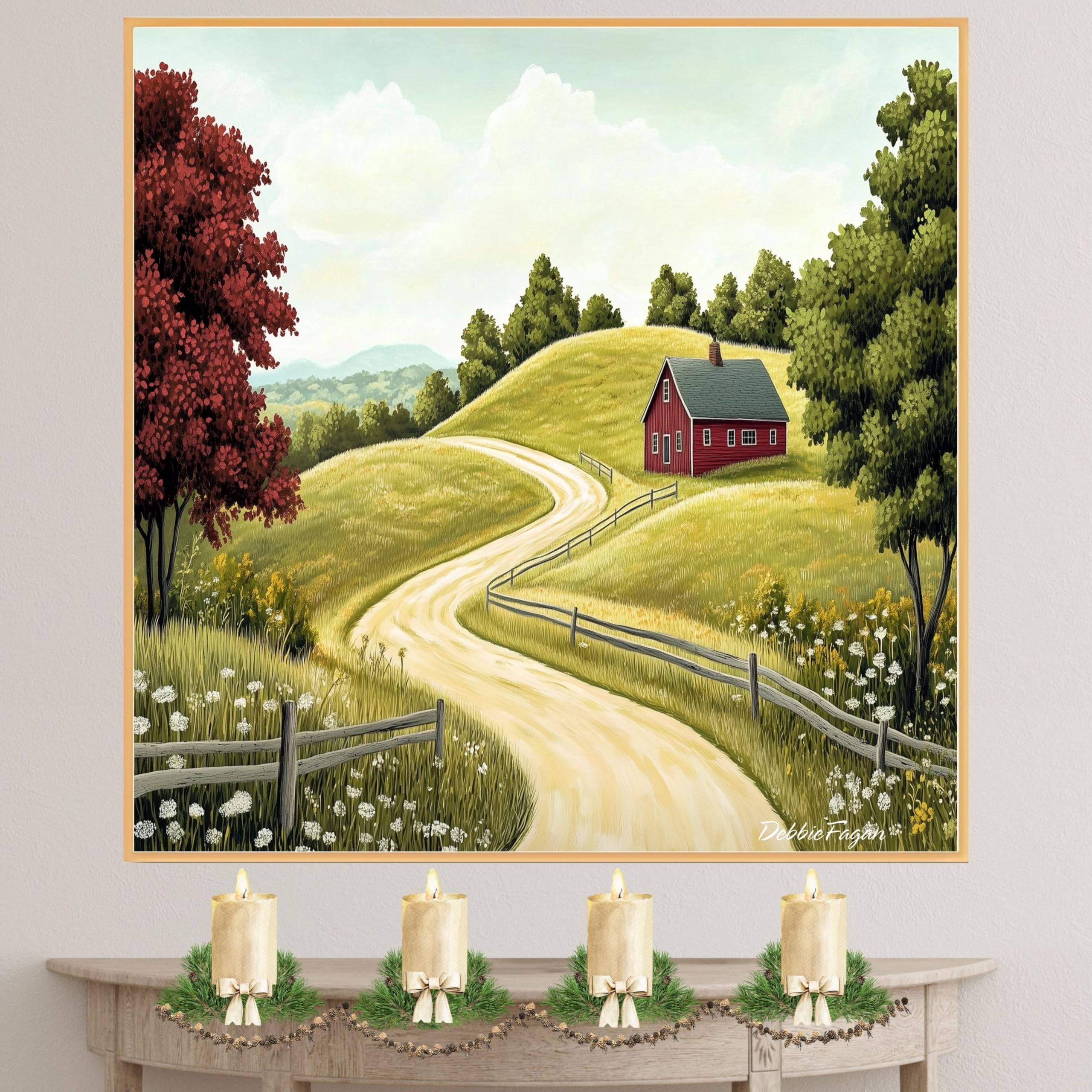 Amazon.com: Winding Country Road with Red House and Wildflowers