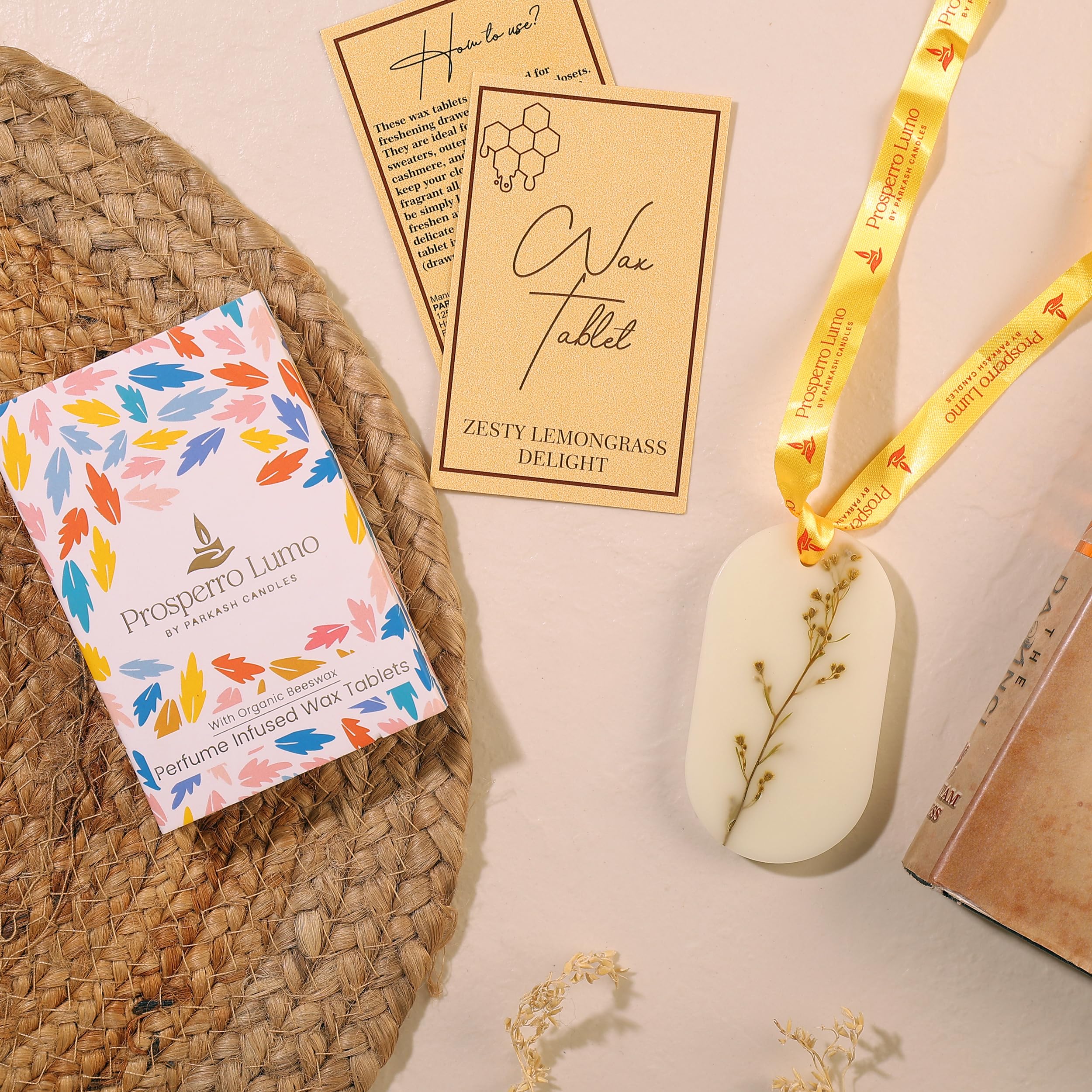 PROSPERRO LUMO by Parkash Candles Beeswax tablets Wardrobe Freshener, Bathroom Fragrance, Almirah, Closets, Drawers, Cupboards & in All-Compact Spaces, Made in India (ZESTY LEMONGRASS)