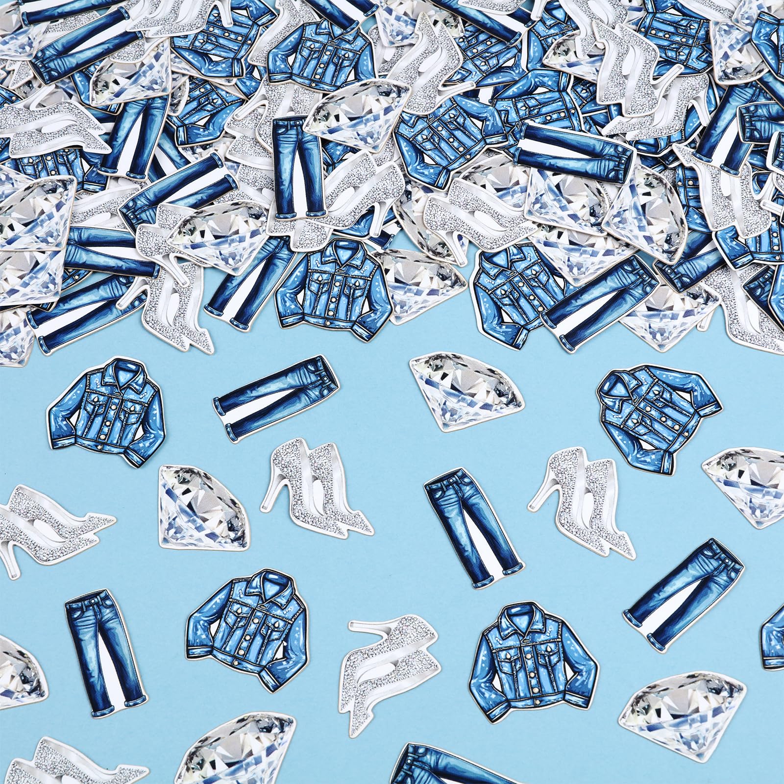 Denim und Diamanten Partydekorationen, 200 Stück Denim und Diamanten Tischkonfetti für doppelseitige Tisch-Party-Dekorationen, Brautschmuck, Geburtstag, Hochzeit, Verlobung
