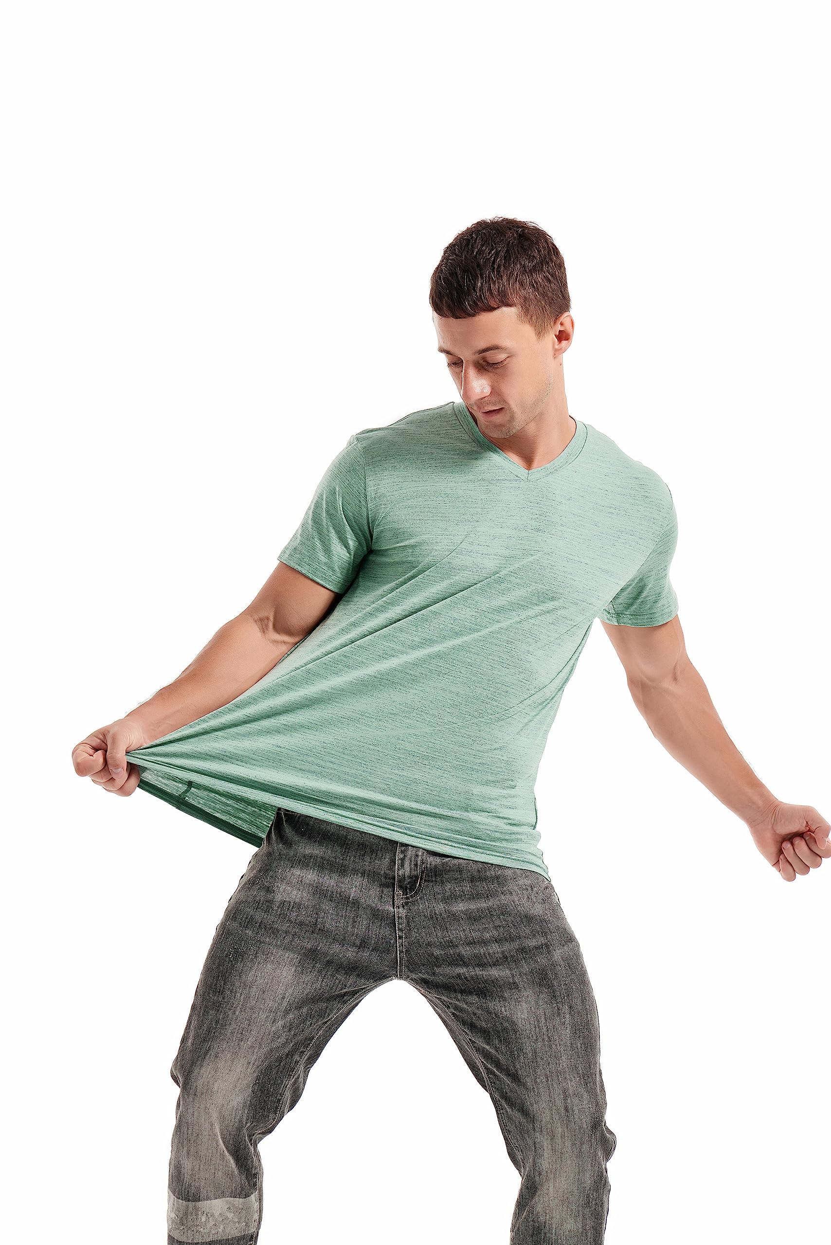 KLIEGOU Camisetas con cuello en V para hombre, estilo casual, ajustadas, elásticas, para hombre