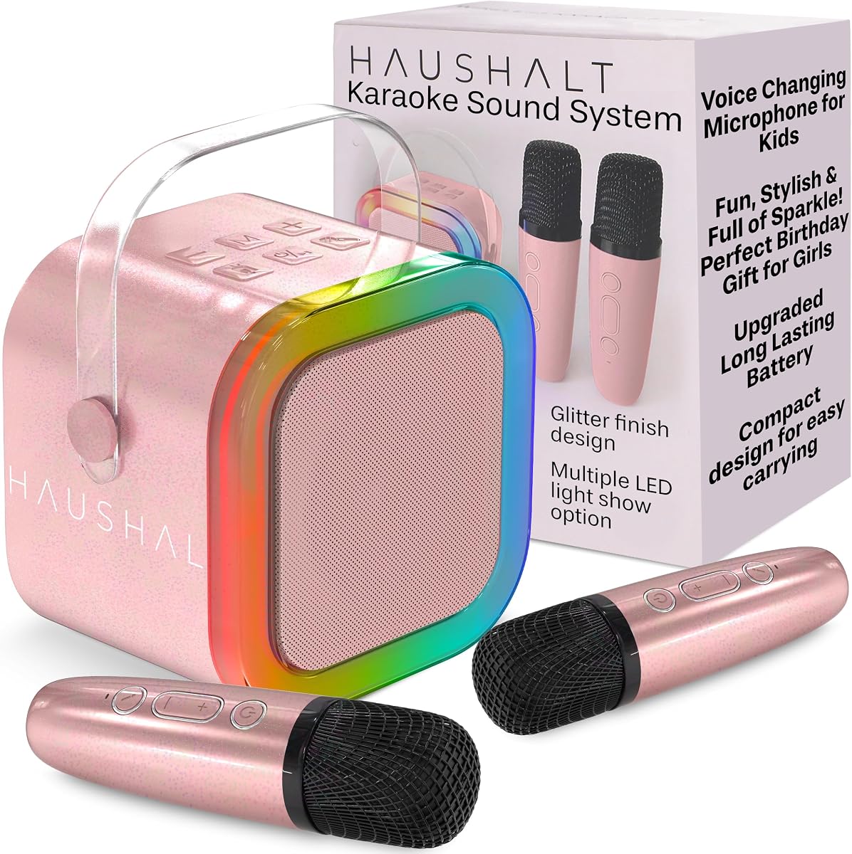 Mini máquina de karaoke para niños, adultos, adolescentes con 2 micrófonos inalámbricos, regalos para niñas, juguetes para niñas de 6 a 8 años, pequeño altavoz Bluetooth portátil, micrófono, micrófono para cantar en el coche, kareoke, regalo para niños pequeños