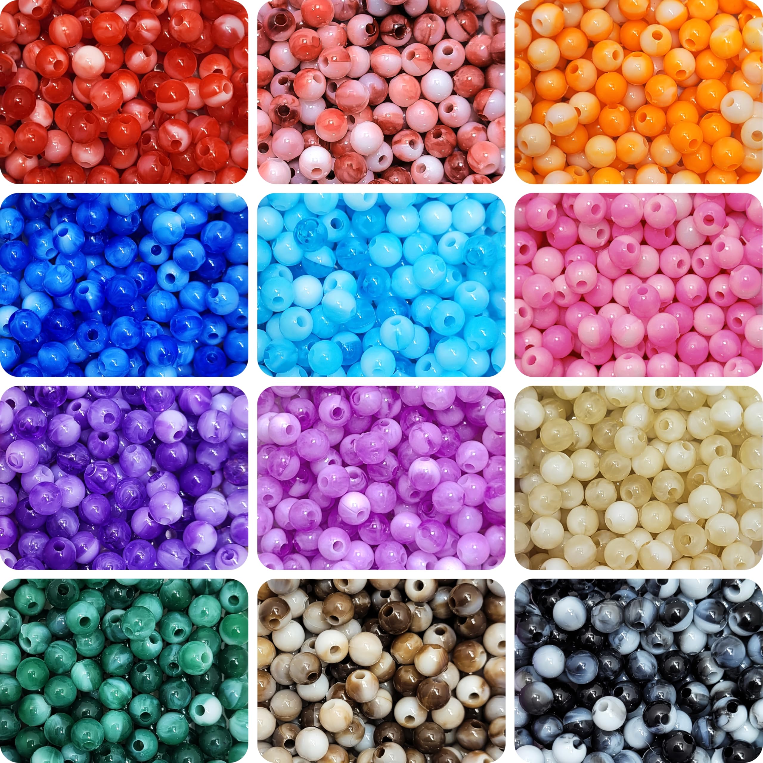 INDIKONB Lucid Marble Beads 6mm, 12 Colour Series | 800 pcs Combo Set for Jewelry Making, DIY Crafts, and Art Projects | Versatile Craft Beads for DIY Beads and Jewelry Making Supplies