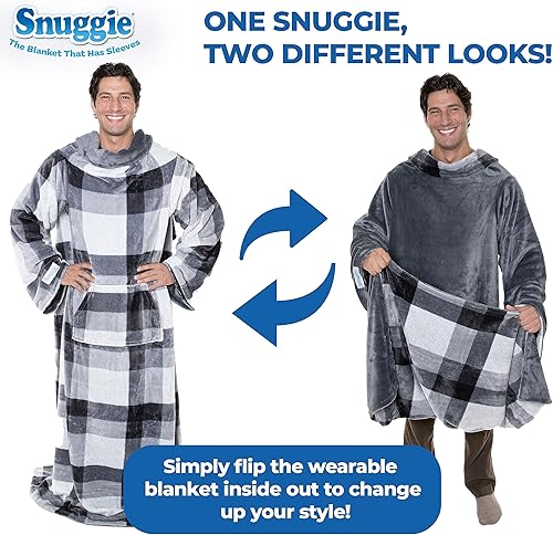 Miniatura 6 de Snuggie Reversible la manta original que tiene mangas, cálida, acogedora, de terciopelo súper suave, manta funcional con mangas y bolsillos para