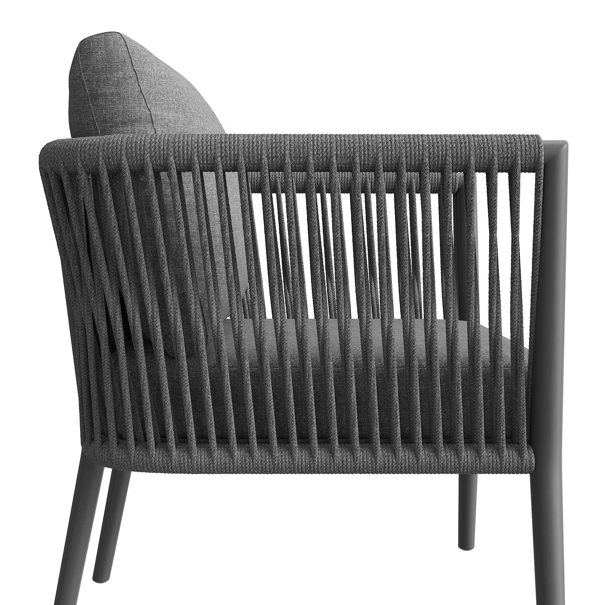 Set da giardino modulare 6 pezzi divano con panca impermeabile cuscini grigio 5-6 persone