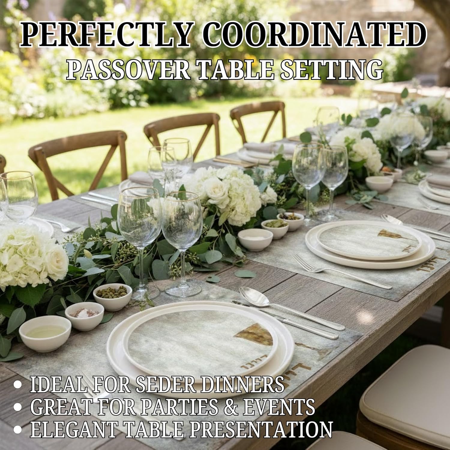 Dayenu Passover Square Chargers Table Mats Heavyweight Disposable Paper, Biodegradable, Heat Resistant Non Slip for Passover Dining Kitchen Holiday Party Decor - 12.5 x 12.5 Inch, 24 Sheets