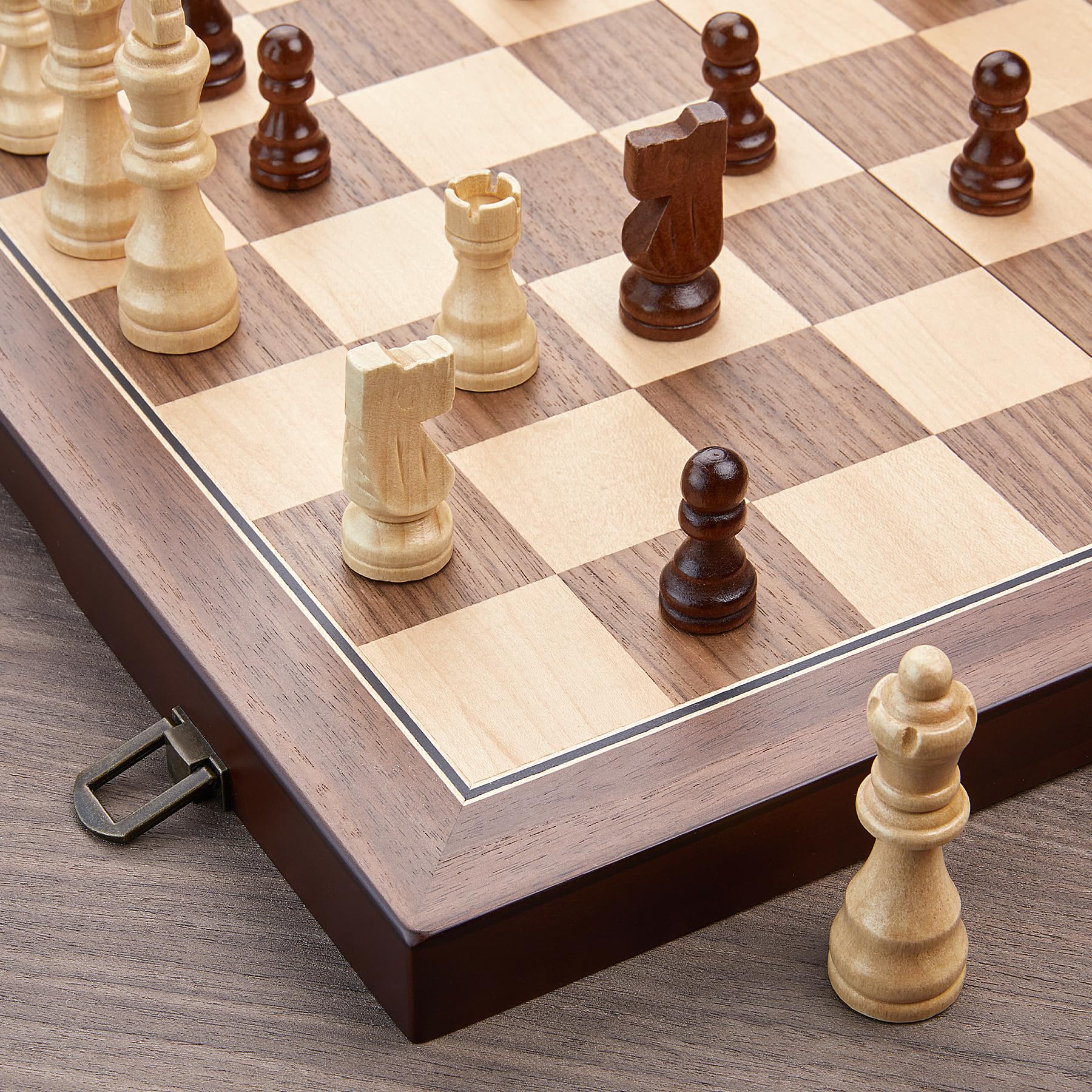 Juego de ajedrez magnético de madera de 15 pulgadas para adultos y niños, con tablero plegable, paquete de regalo, ranuras de almacenamiento de piezas, piezas hechas a mano, juego de mesa de 7