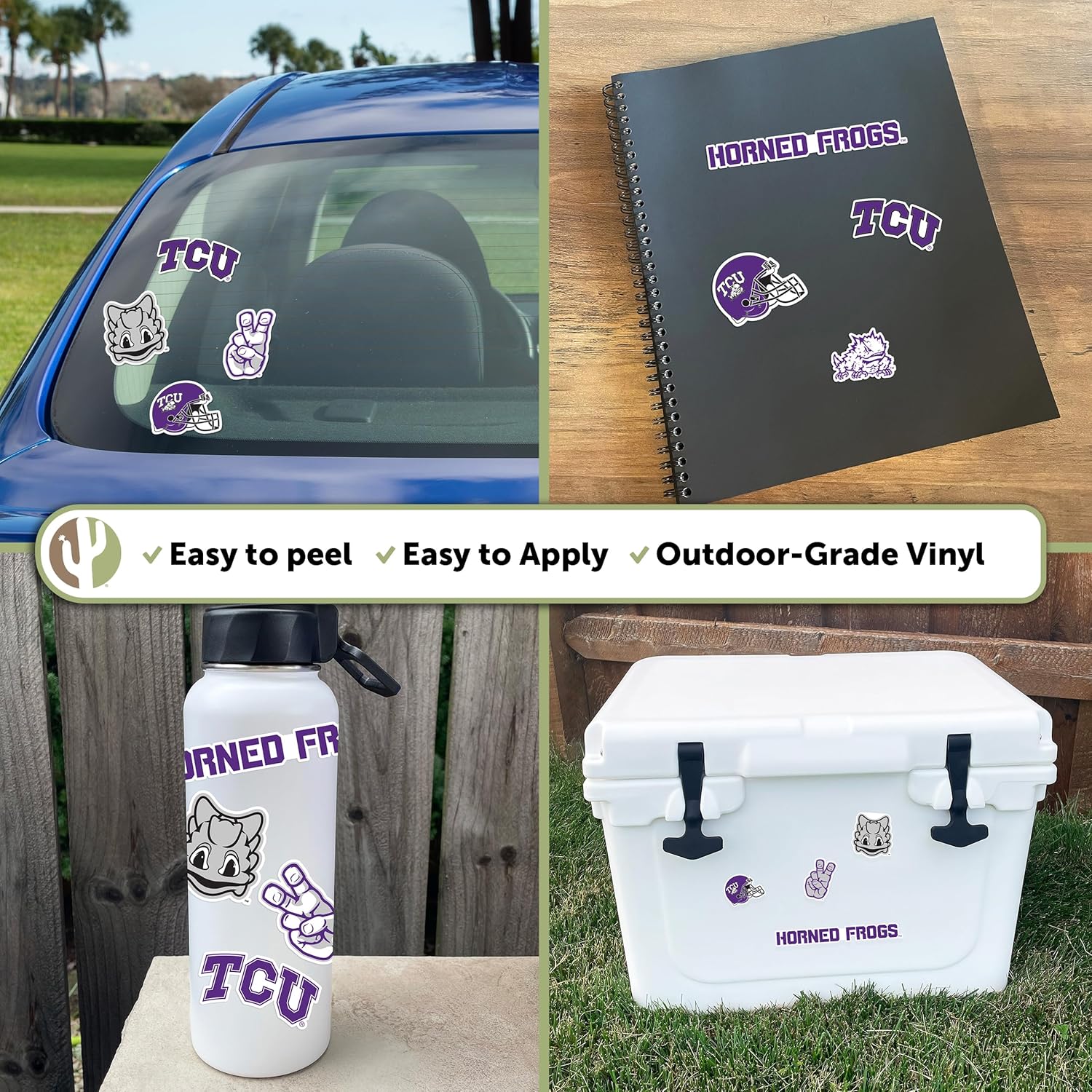 Desert Cactus Texas Christian University Sticker Horned Frogs TCU Vinyl Decals Laptop Water Bottle Car Scrapbook Sheet T2 (Type 2) - Image 2