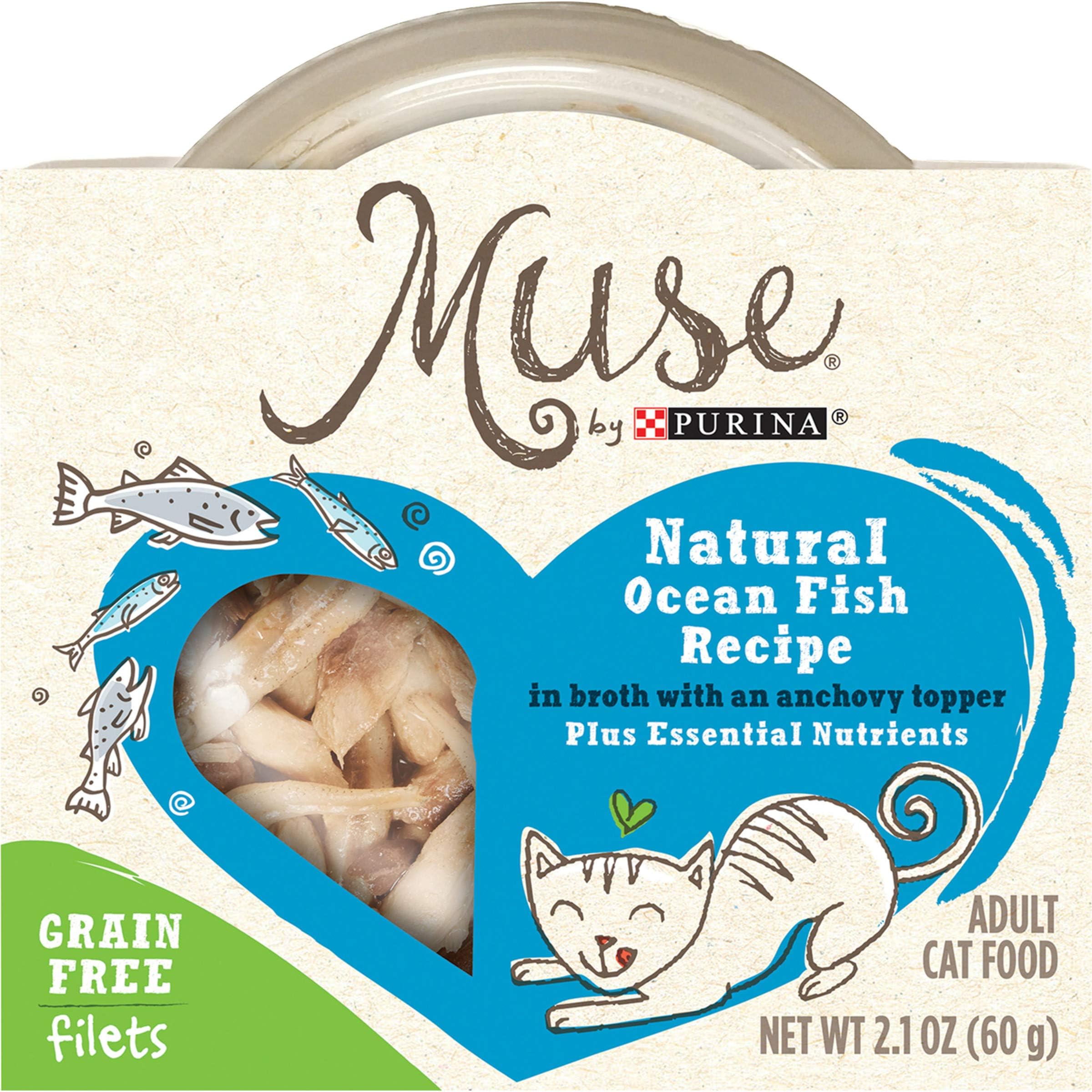 Muse by Purina Natural, Grain Free Wet Cat Food, Filets Ocean Fish Recipe - (10) 2.1 oz. Tubs